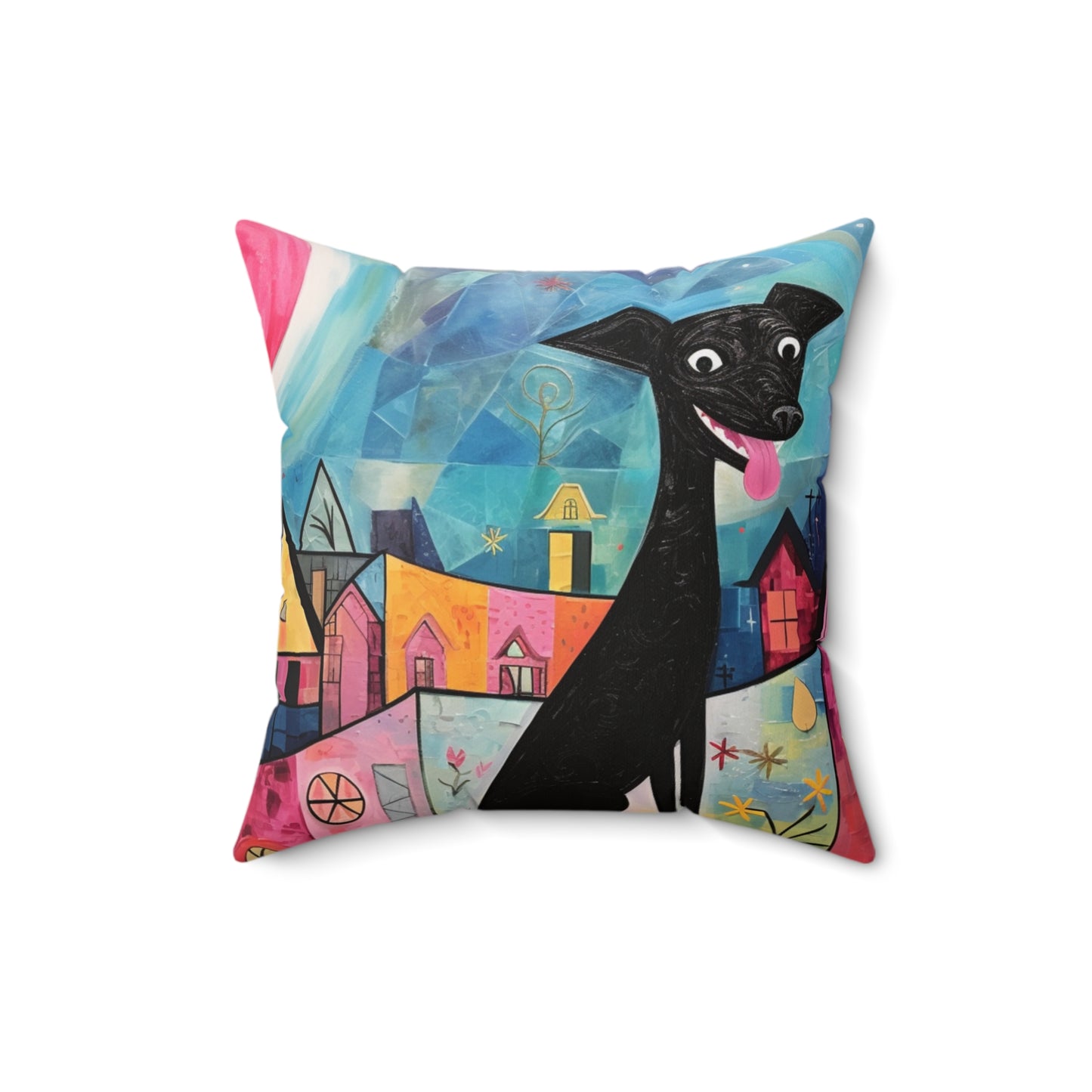 Galina & Burch Style | Pink Moon & Dog | Square Throw Pillow - Pup Culture Designs