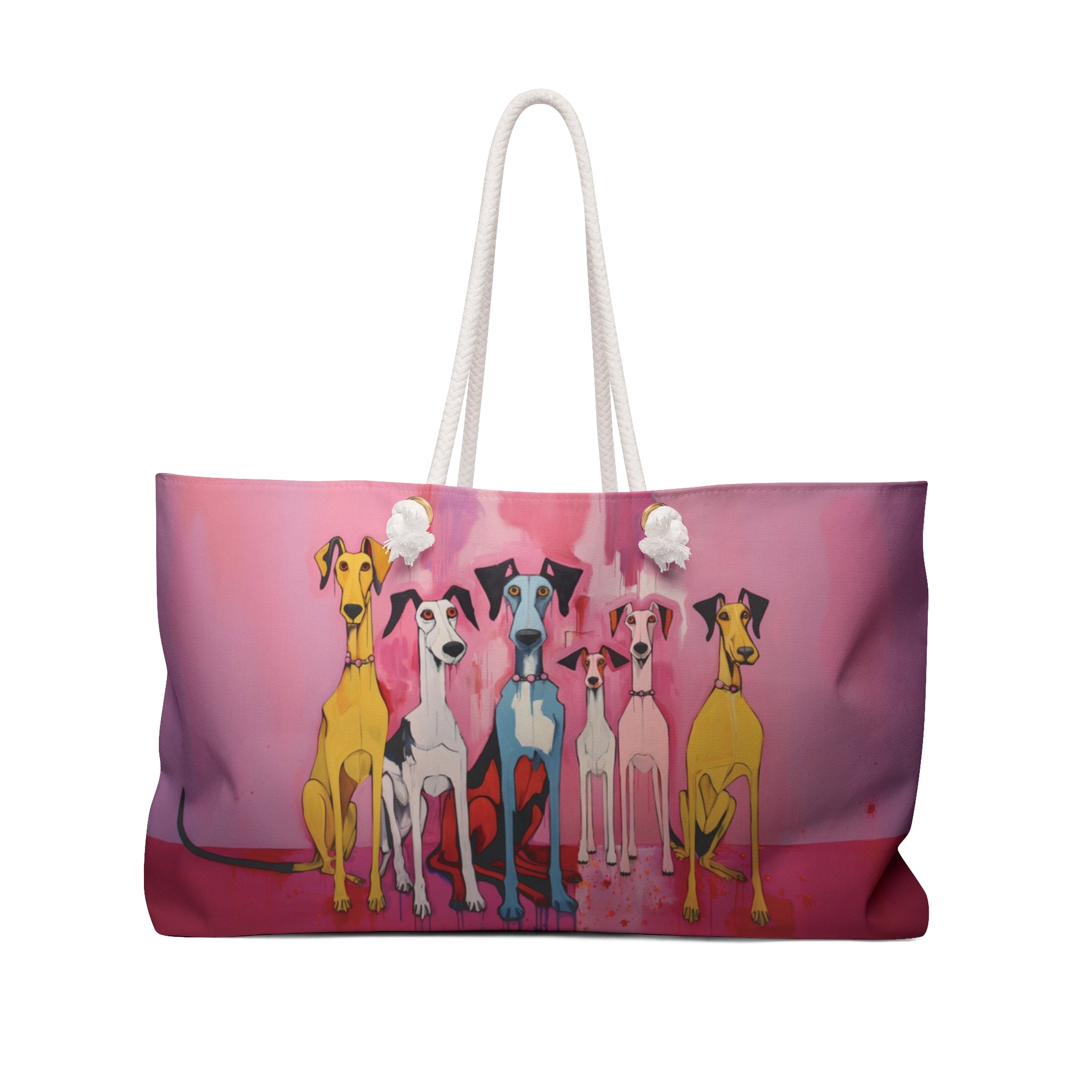 Pack in Pink Dog Art Original Design Wide Weekender Tote Bag - pack-pink-dog-art-original-design-wide-weekender-tote-bag