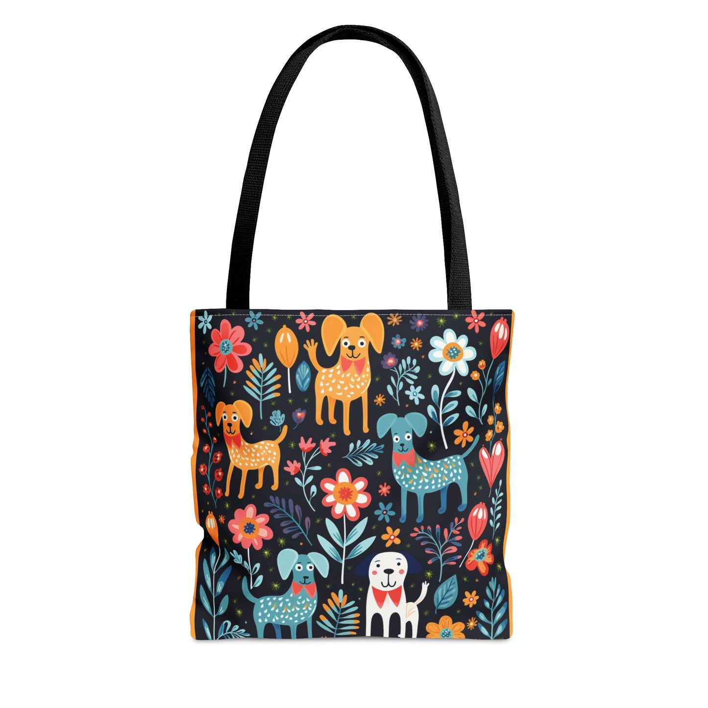 Icons | Flowers & Dogs | Orange Fabric | Tote Bag - Pup Culture Designs