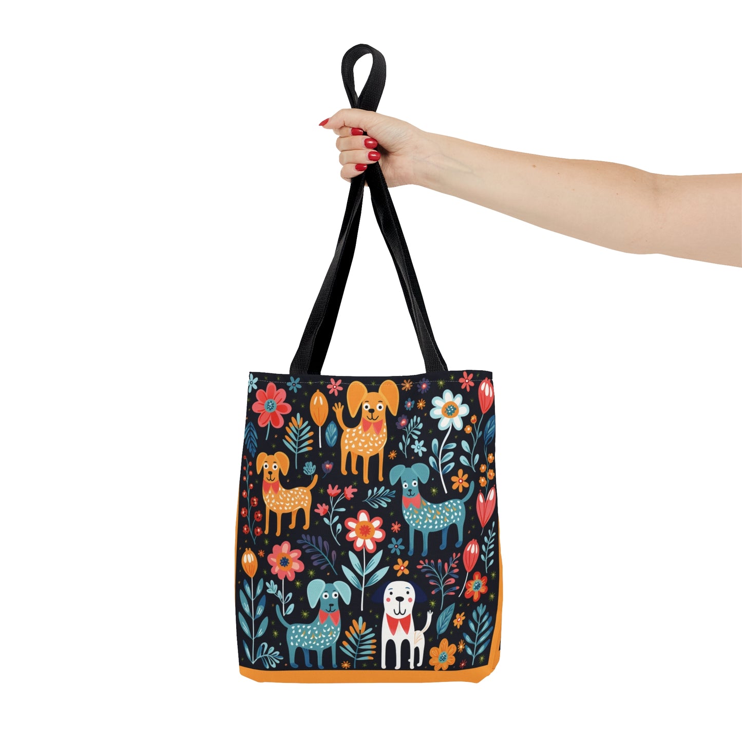 Icons | Flowers & Dogs | Orange Fabric | Tote Bag - Pup Culture Designs