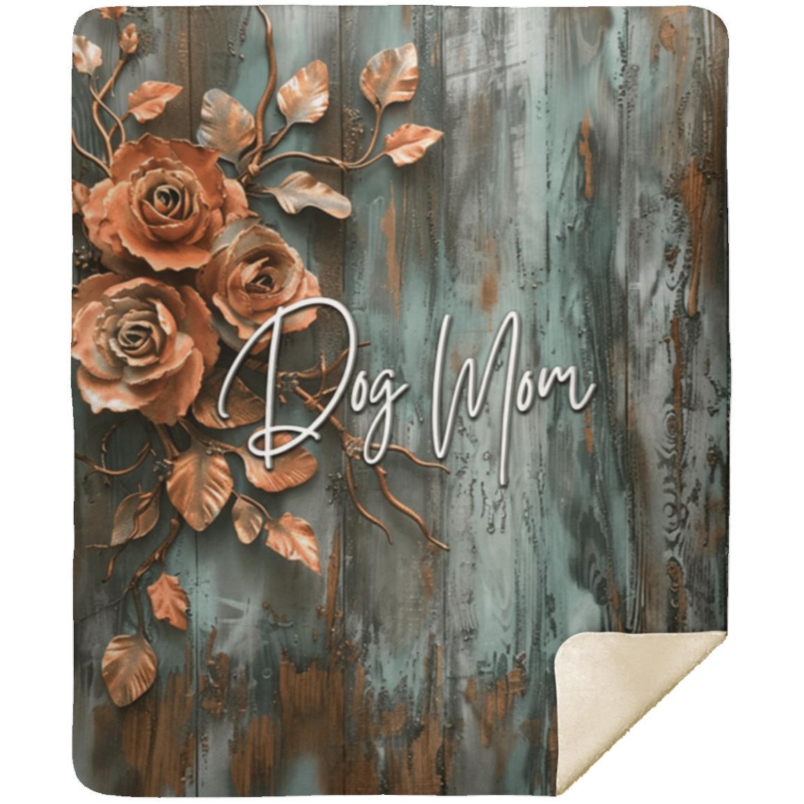 Farmhouse Patina Rose Dog Mom Premium Sherpa Blanket - farmhouse-rustic-dogmom-pink-rose-sherpa-blanket