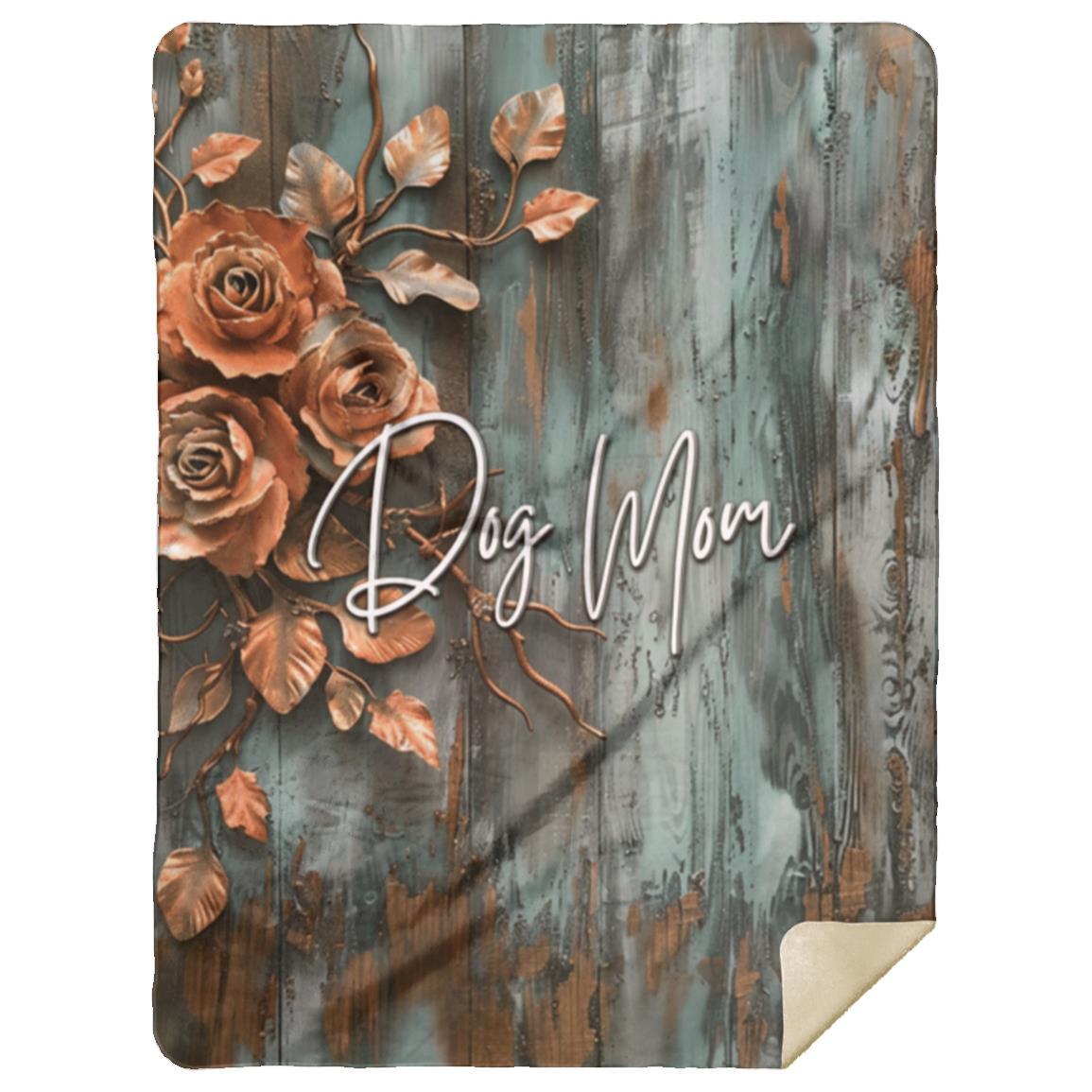 Farmhouse Patina Rose Dog Mom Premium Sherpa Blanket - farmhouse-rustic-dogmom-pink-rose-sherpa-blanket