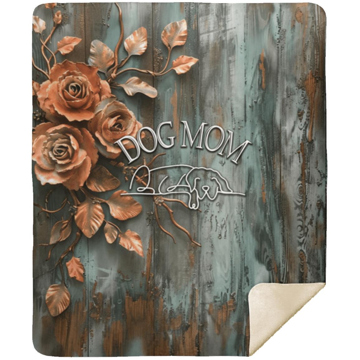 Farmhouse Patina Rose Dog Mom Premium Sherpa Blanket - farmhouse-rustic-dogmom-pink-rose-sherpa-blanket