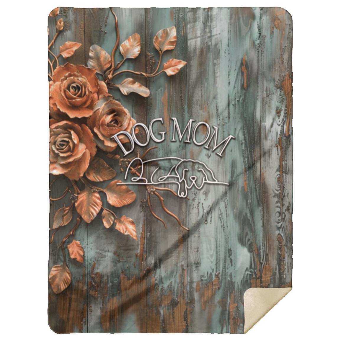 Farmhouse Patina Rose Dog Mom Premium Sherpa Blanket - farmhouse-rustic-dogmom-pink-rose-sherpa-blanket