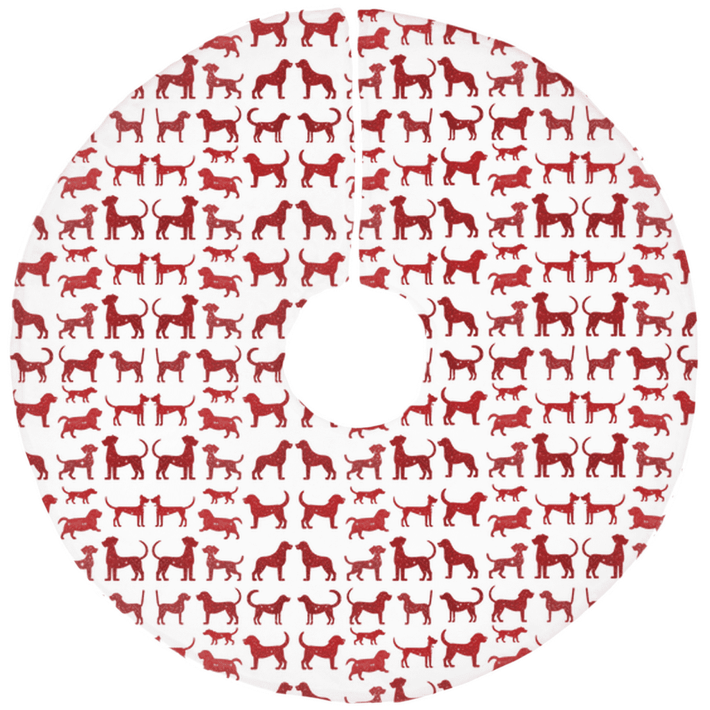 Happy Holidogs Red Whimsical Dog Icon Christmas Tree Skirt