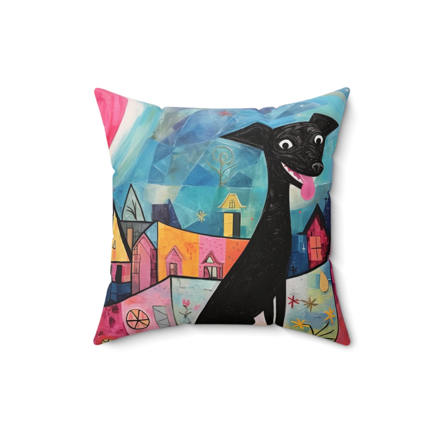 Galina & Burch Style | Pink Moon & Dog | Square Throw Pillow - Pup Culture Designs