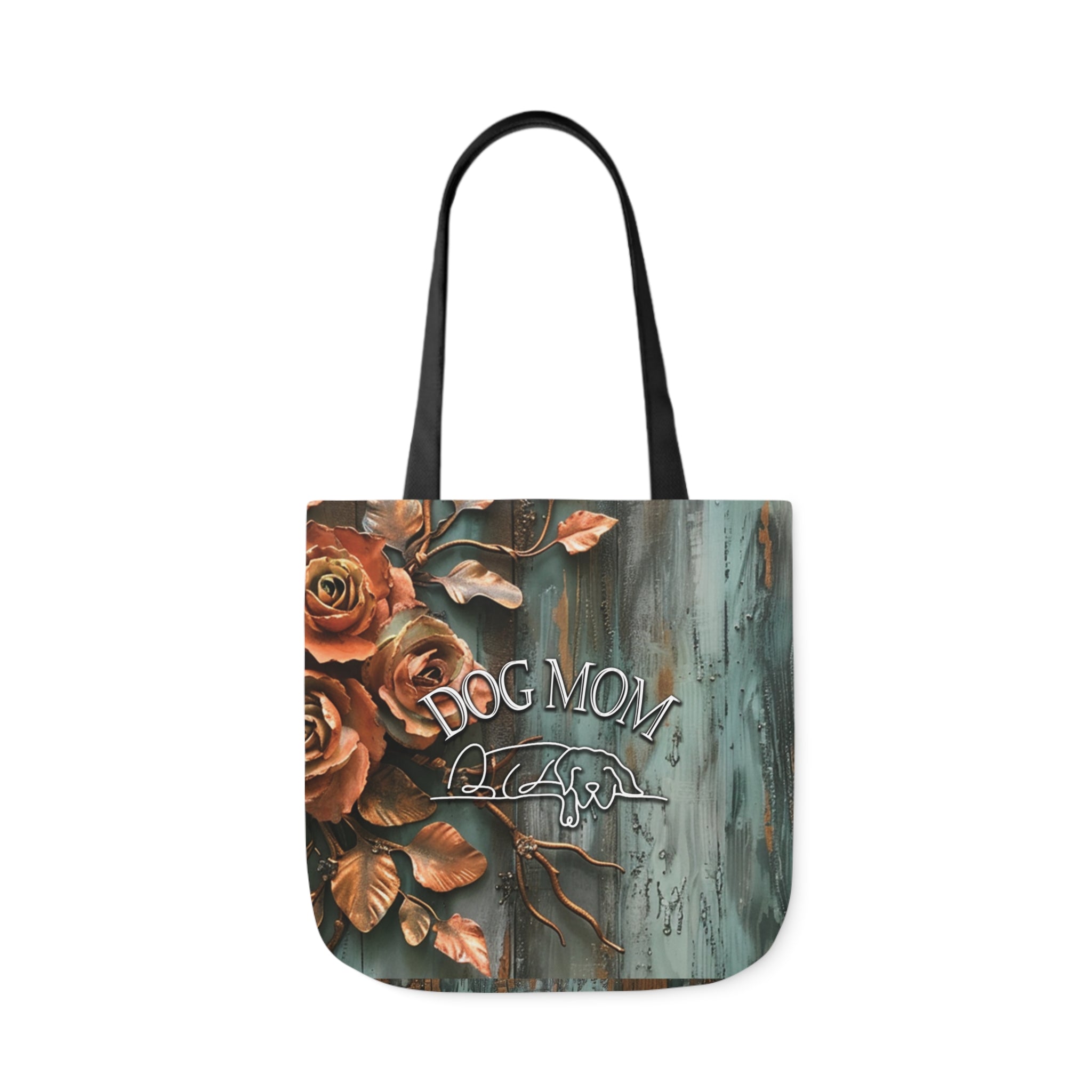 Farmhouse Patina Dog Mom Rose Tote in Poly or Canvas - farmhouse-rustic-dogmom-patina-copper-rose-tote-bag