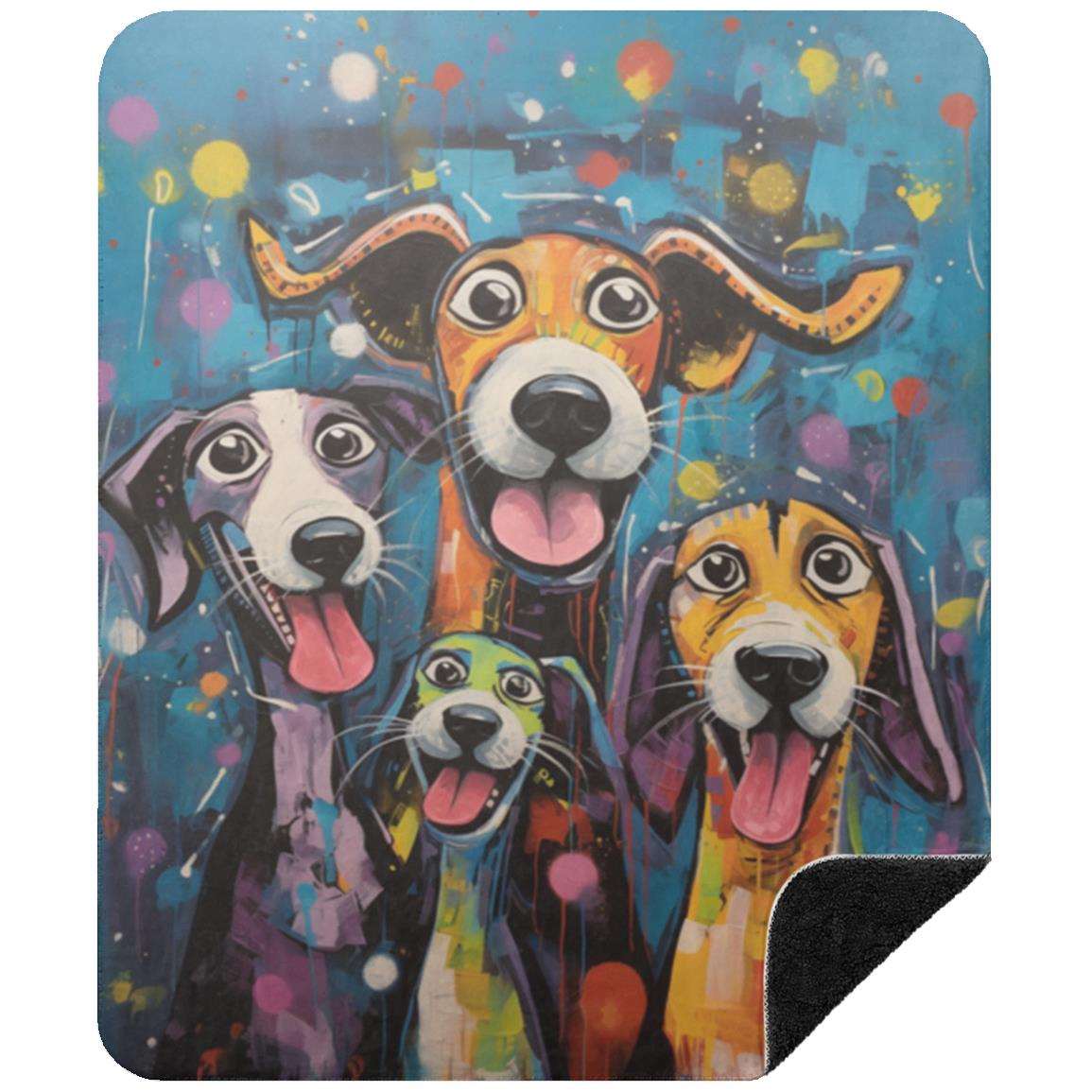 Dinner Time! Dog Art Original Design Premium Sherpa Blanket - dog-art-original-design-sherpa-blanket-happy-dogs