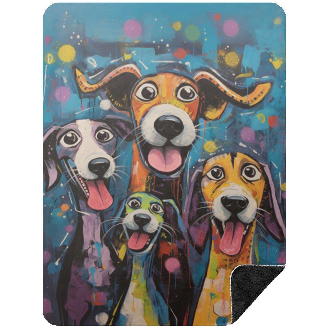 Dinner Time! Dog Art Original Design Premium Sherpa Blanket - dog-art-original-design-sherpa-blanket-happy-dogs