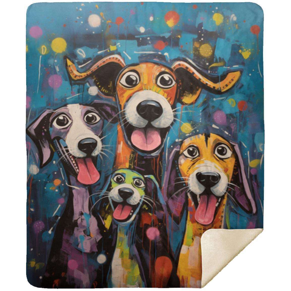 Dinner Time! Dog Art Original Design Premium Sherpa Blanket - dog-art-original-design-sherpa-blanket-happy-dogs
