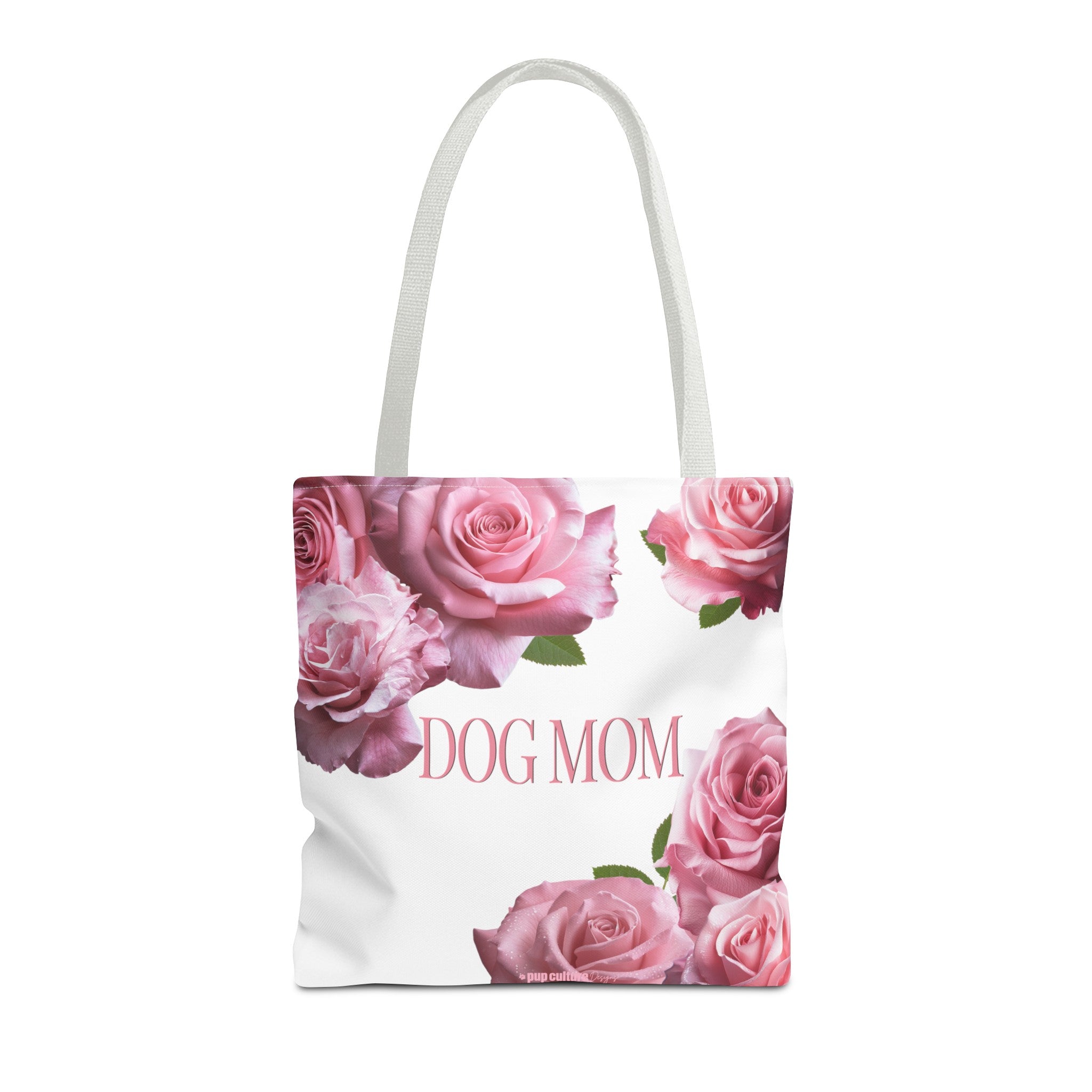 Elegant Dog Mom Pink Roses Tote Bag, Black or White - elegant-dog-mom-pink-rose-tote-bag-black-white