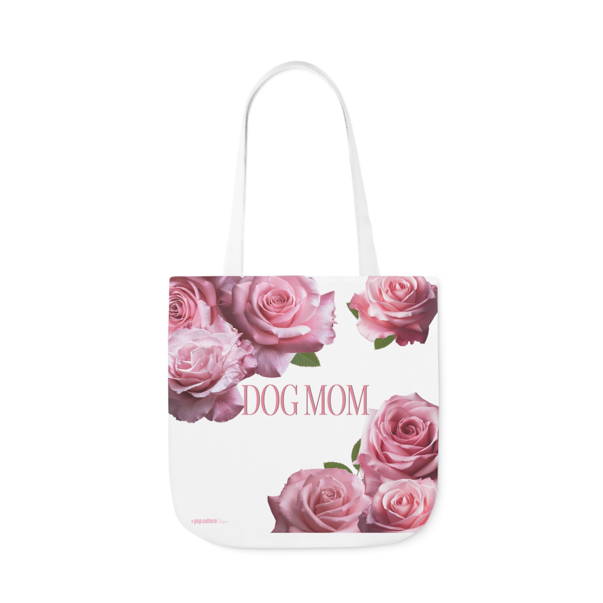 Elegant Dog Mom Pink Roses Tote Bag, Black or White - elegant-dog-mom-pink-rose-tote-bag-black-white