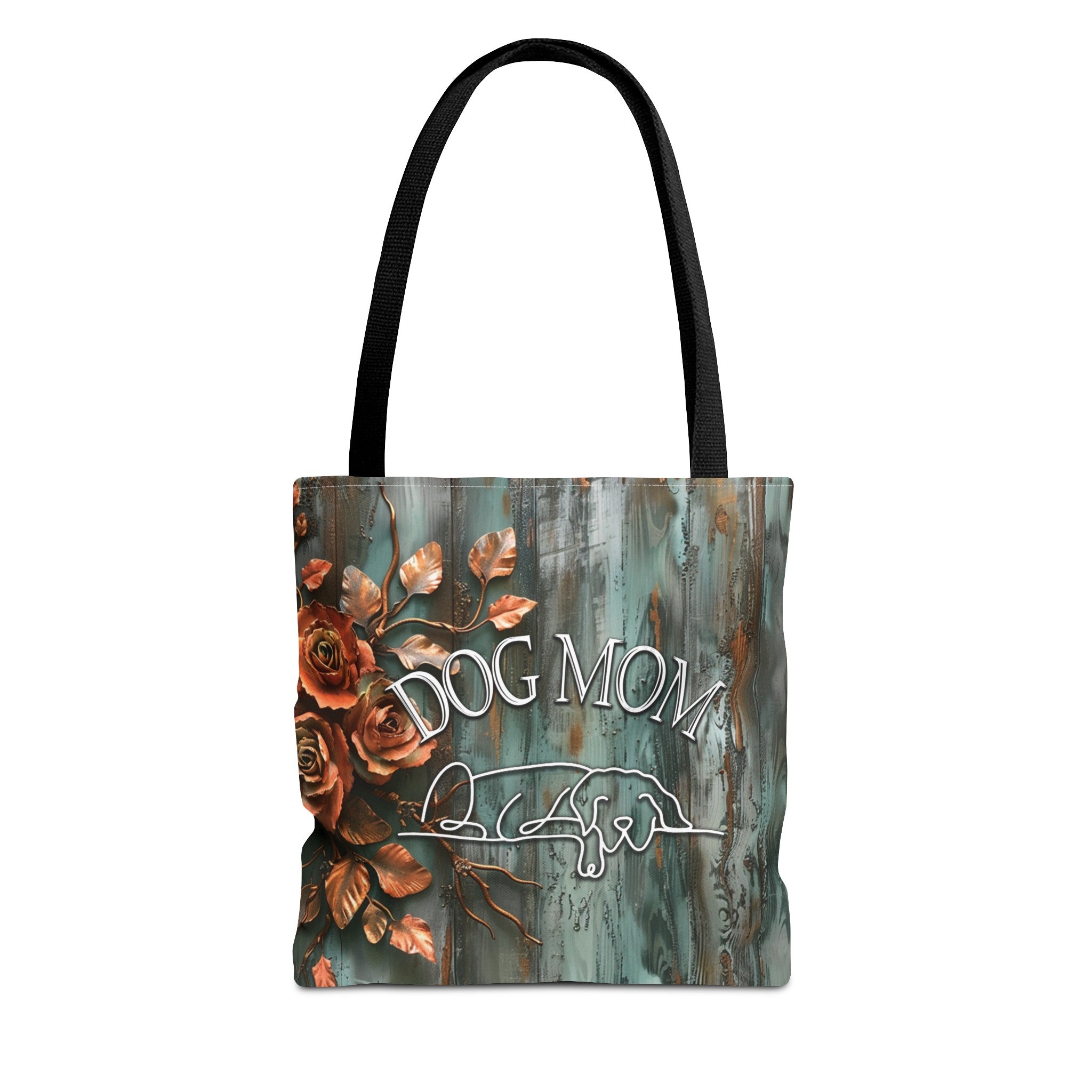 Farmhouse Patina Dog Mom Rose Tote in Poly or Canvas - farmhouse-rustic-dogmom-patina-copper-rose-tote-bag
