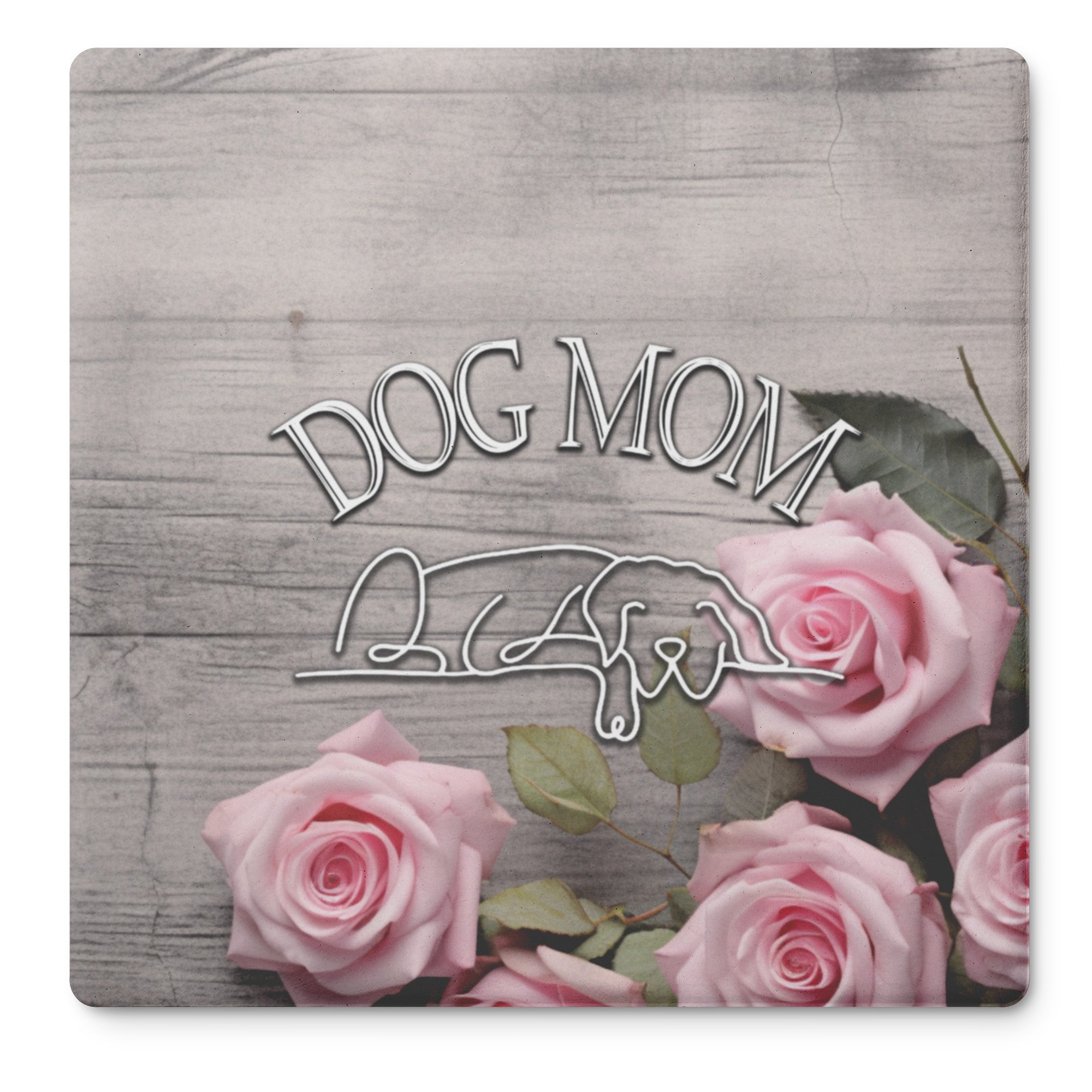 Farmhouse Rustic Pink Rose DOG MOM Stone Coaster Set - farmhouse-rustic-rose-stone-coasters-1