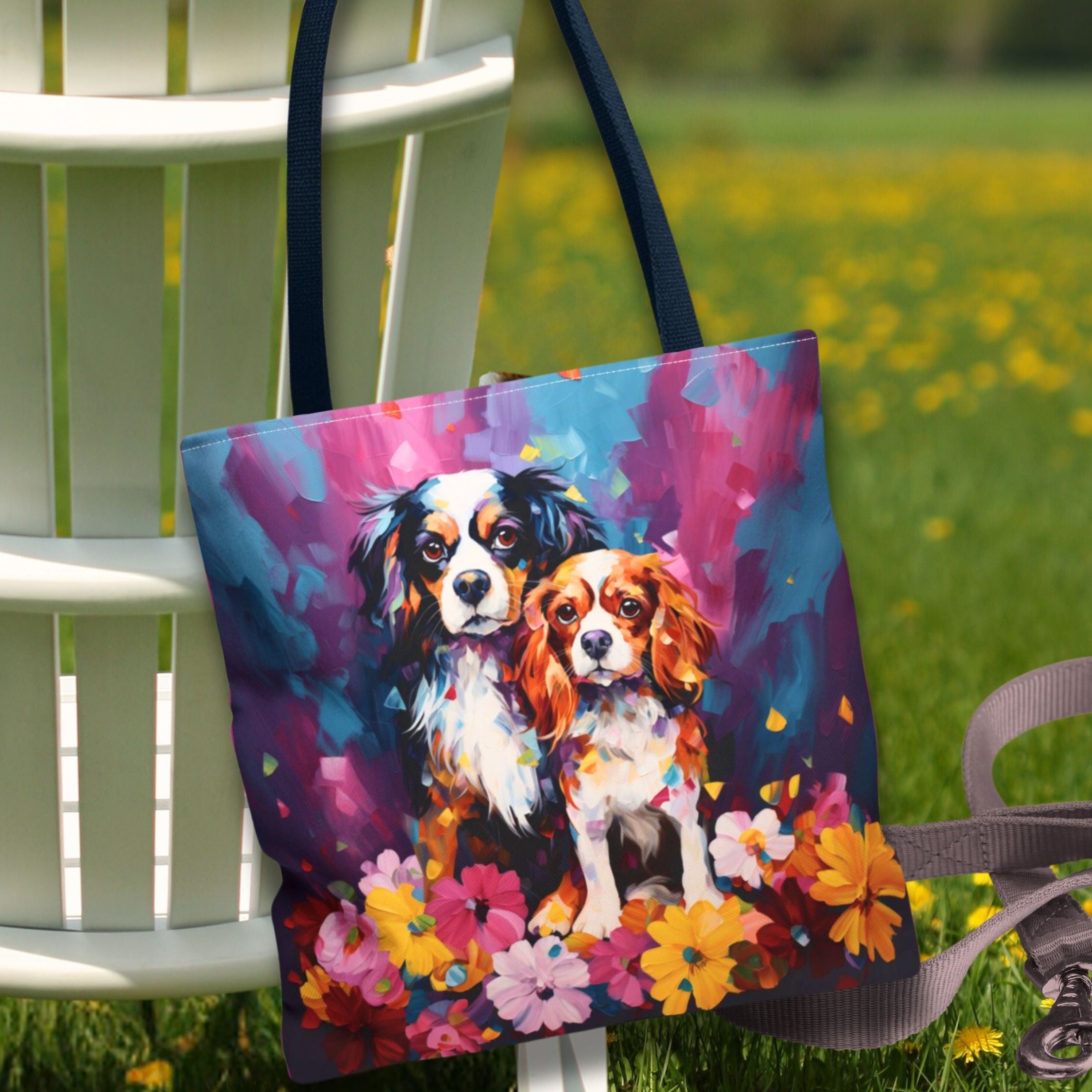 Cavalier King Charles Spaniel Dog Art Floral Poly Tote - cavalier-king-charles-tote-1