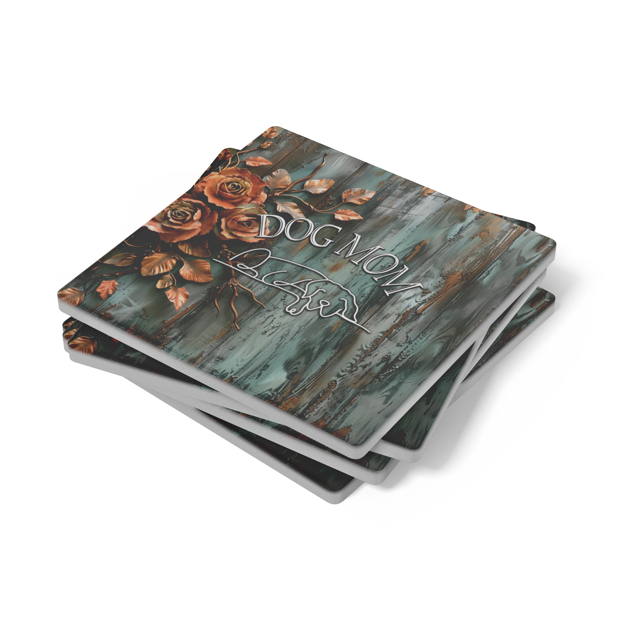 Farmhouse Patina Rose DOG MOM Stone Coaster Set - farmhouse-patina-rose-stone-coasters