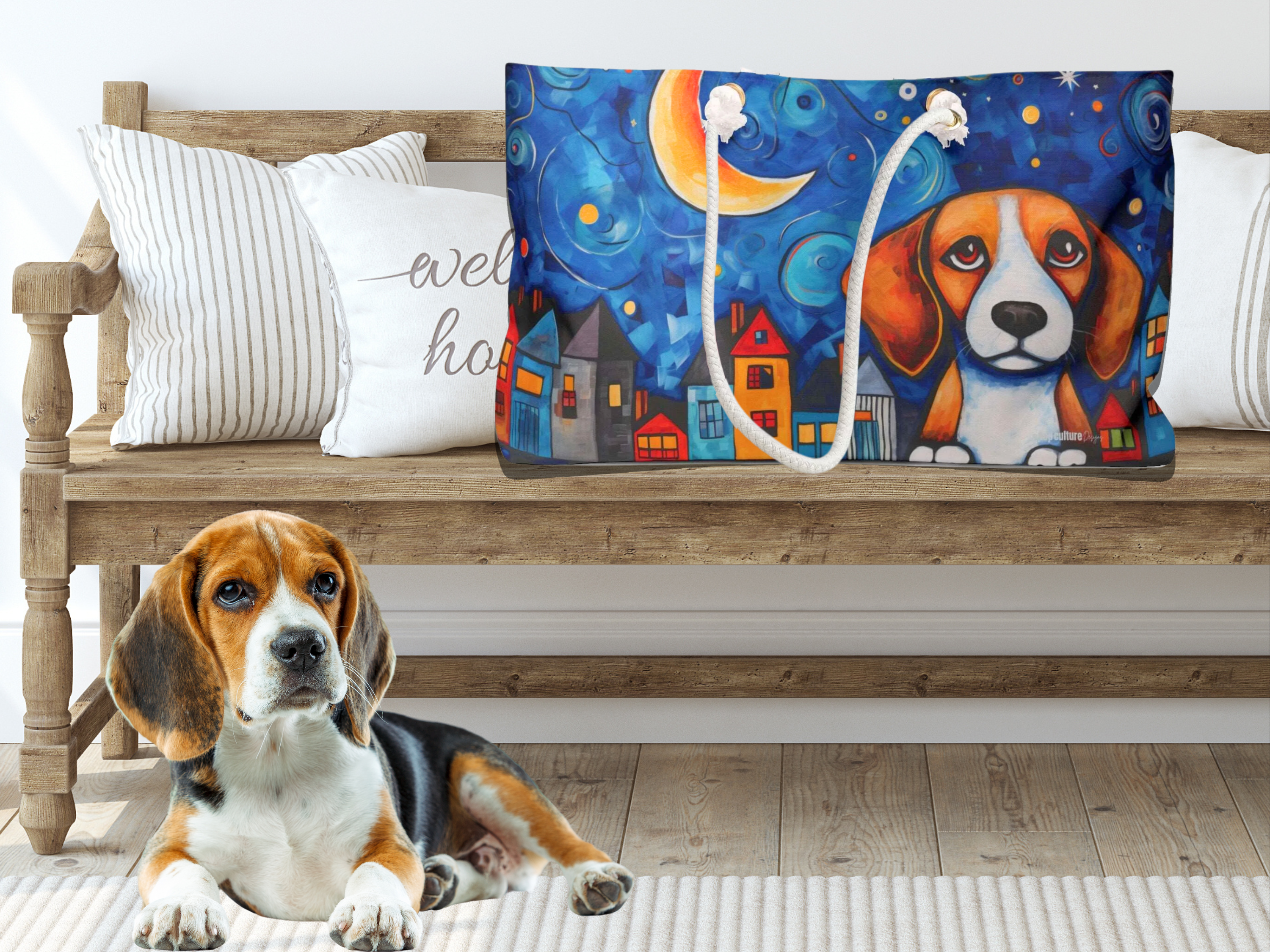 Artist-Inspired Beagle Dog Art Large Market Tote Bag - artist-inspired-beagle-dog-art-large-market-tote-bag