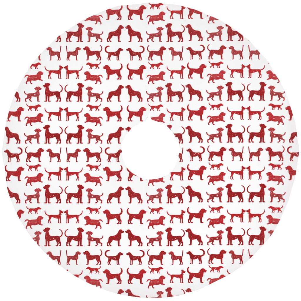 Happy Holidogs Red Whimsical Dog Icon Christmas Tree Skirt