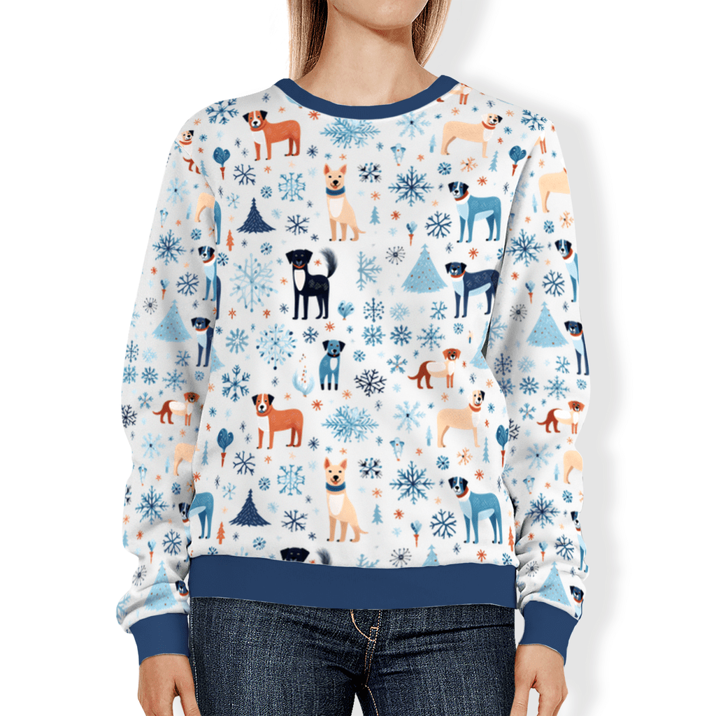Whimsical Blue and White Winter Dog Icon All Over Print Sweatshirt