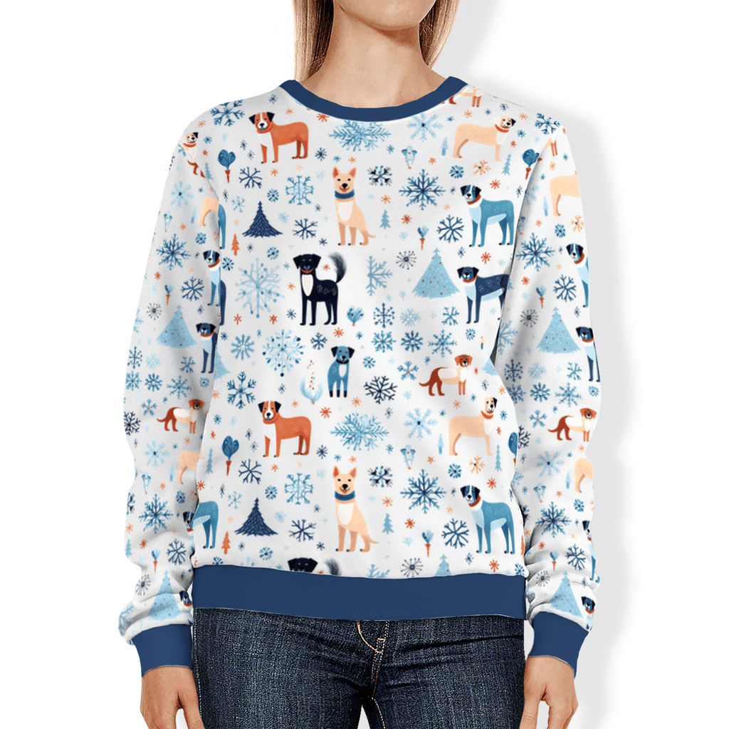 Whimsical Blue and White Winter Dog Icon All Over Print Sweatshirt