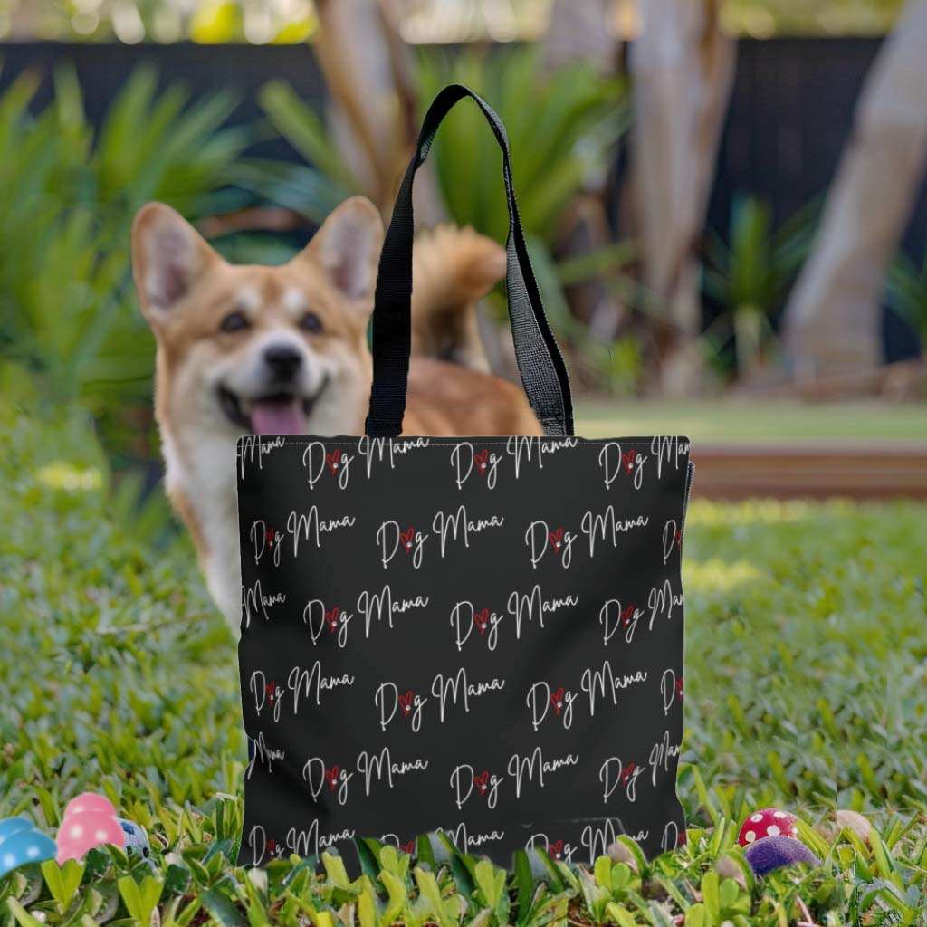 Dog Mama Stylized Font Tote Bag, Black or White - dog-mama-stylized-font-tote-bag-black-or-white