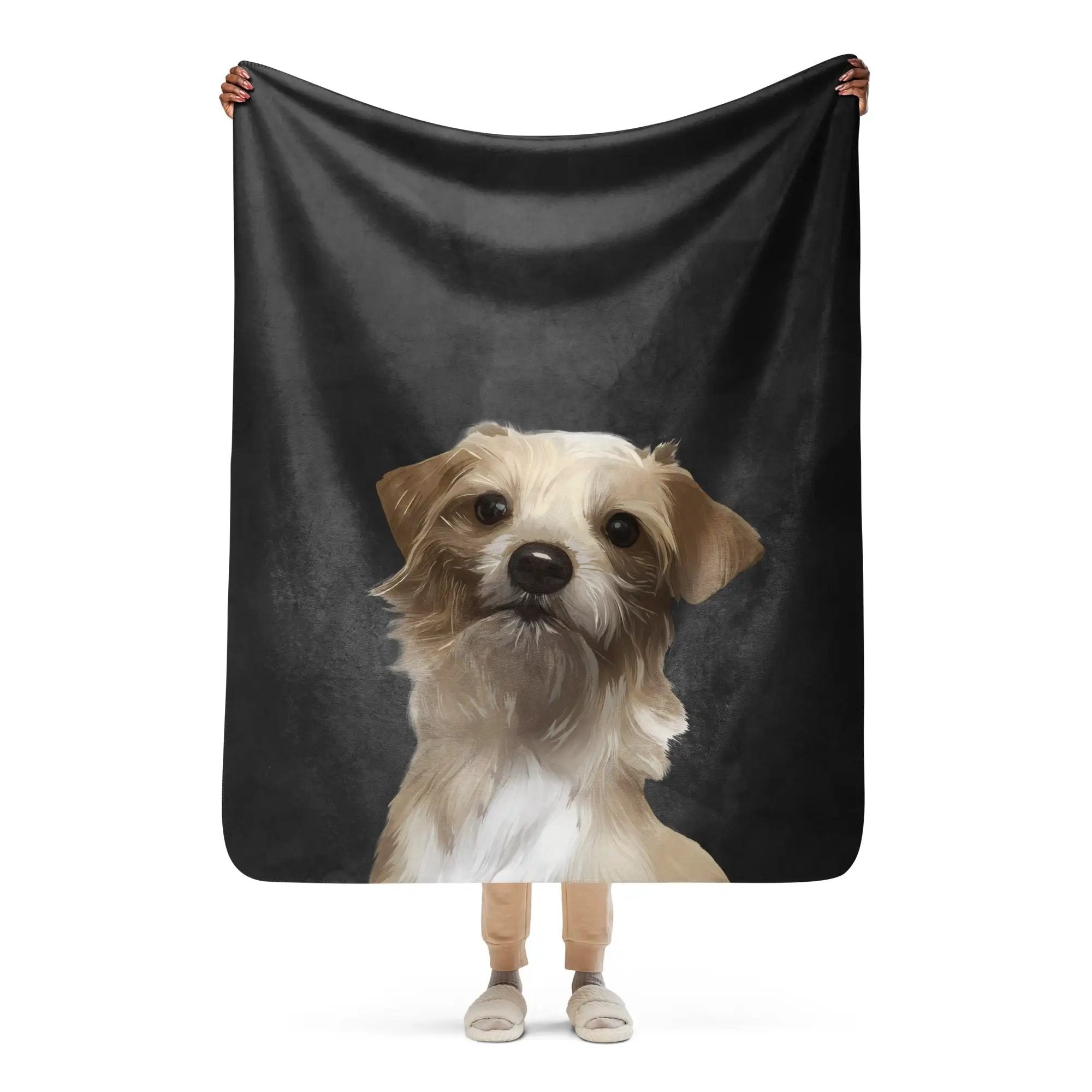 Dog Portrait Sherpa Blanket| Onyx - dog-portrait-blanket-onyx
