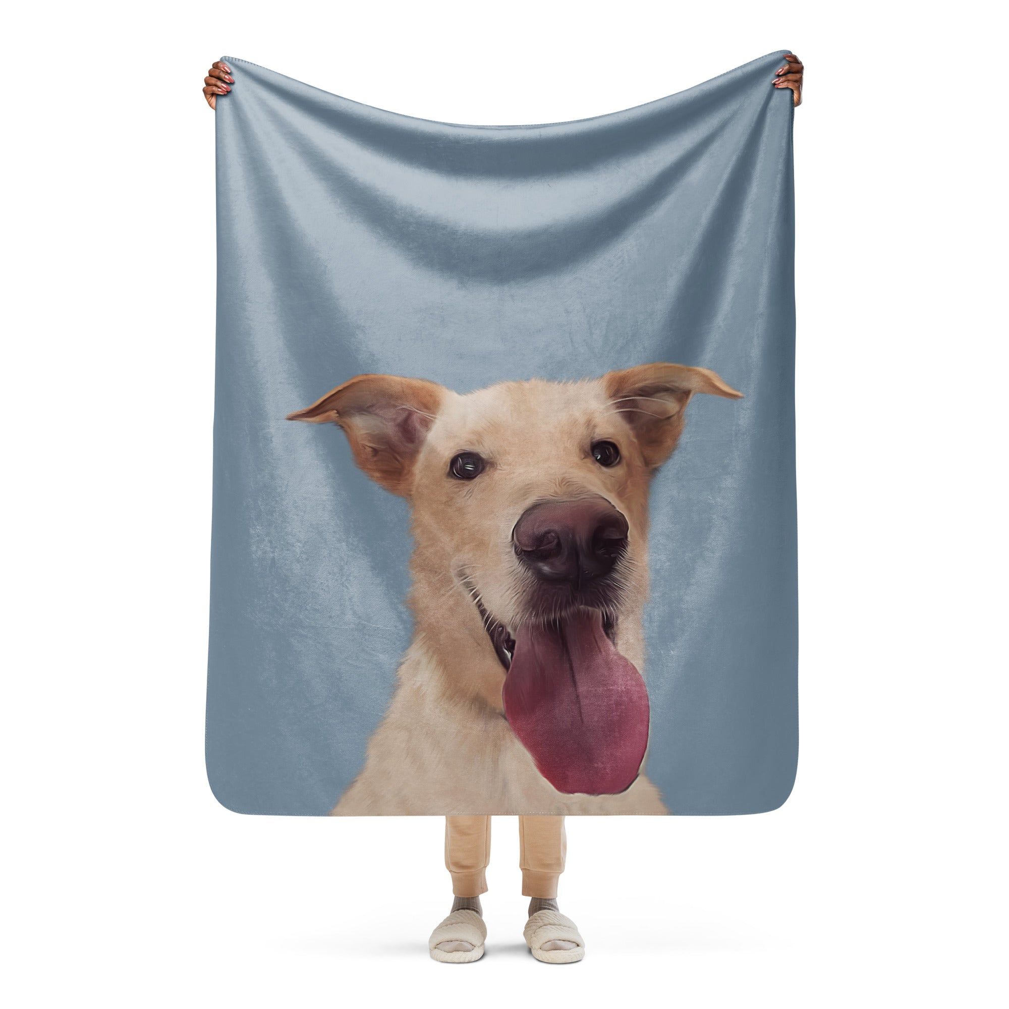 Dog Portrait Sherpa Blanket| Slate Blue - dog-portrait-blanket-slate-blue