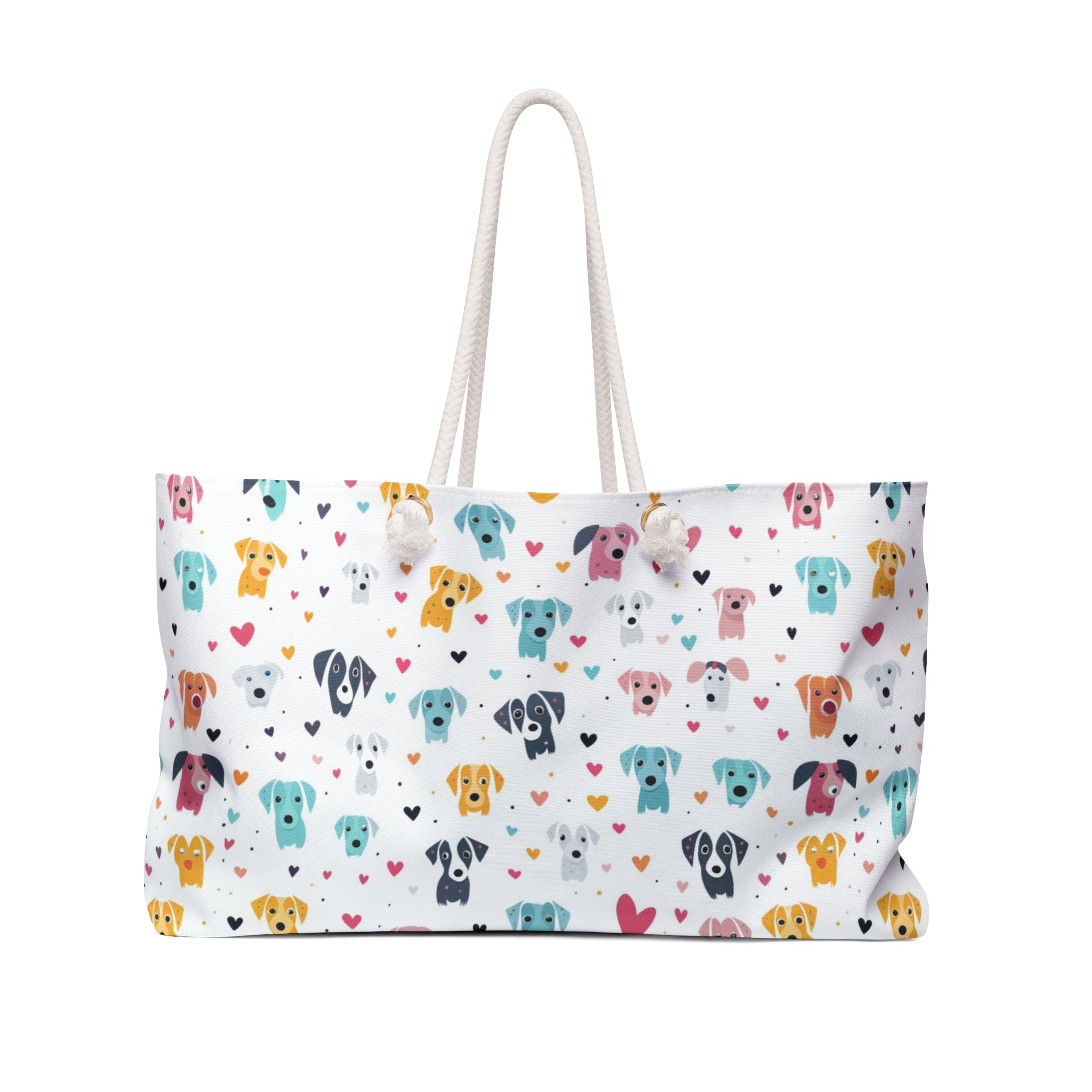 Hearts n' Pups Whimsical Dog Themed Weekender Large Tote Bag - hearts-n-pups-adorable-weekender-large-tote-bag