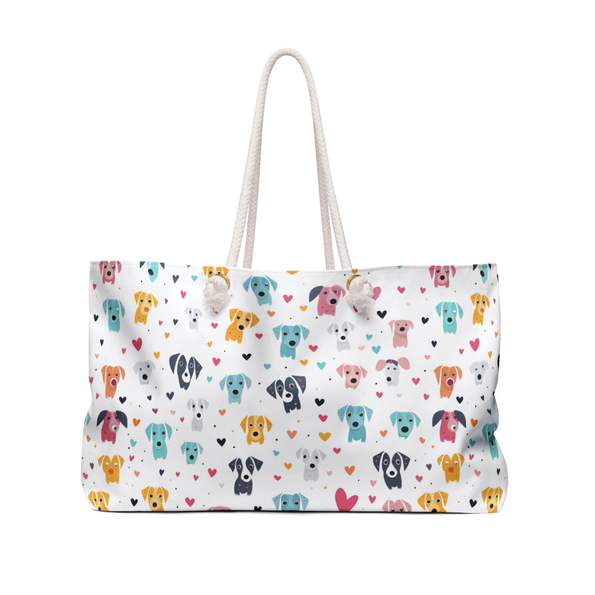 Hearts n' Pups Whimsical Dog Themed Weekender Large Tote Bag - hearts-n-pups-adorable-weekender-large-tote-bag