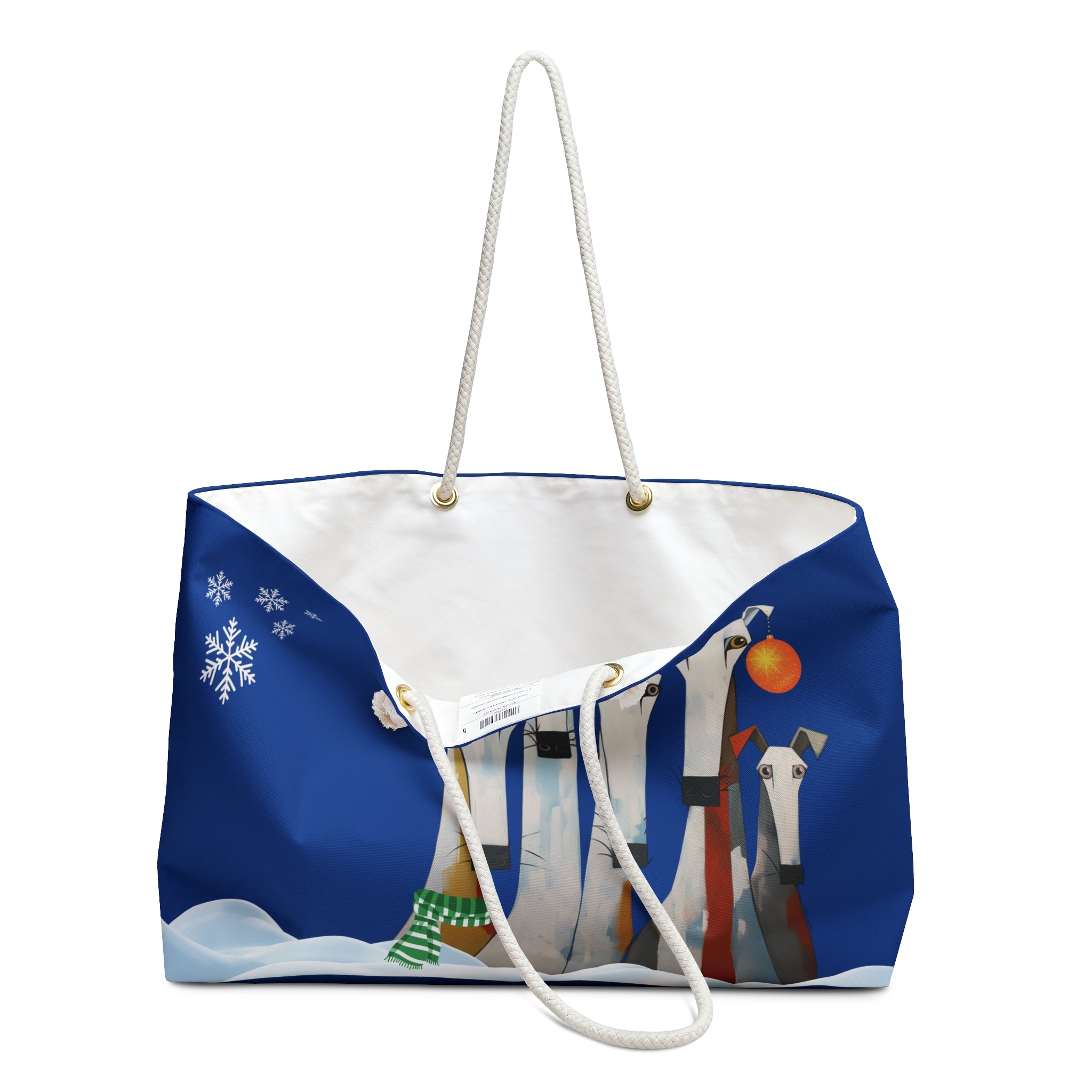 Modern White Dog Christmas Large Weekender Tote Bag - modern-white-dog-christmas-large-weekender-tote-bag