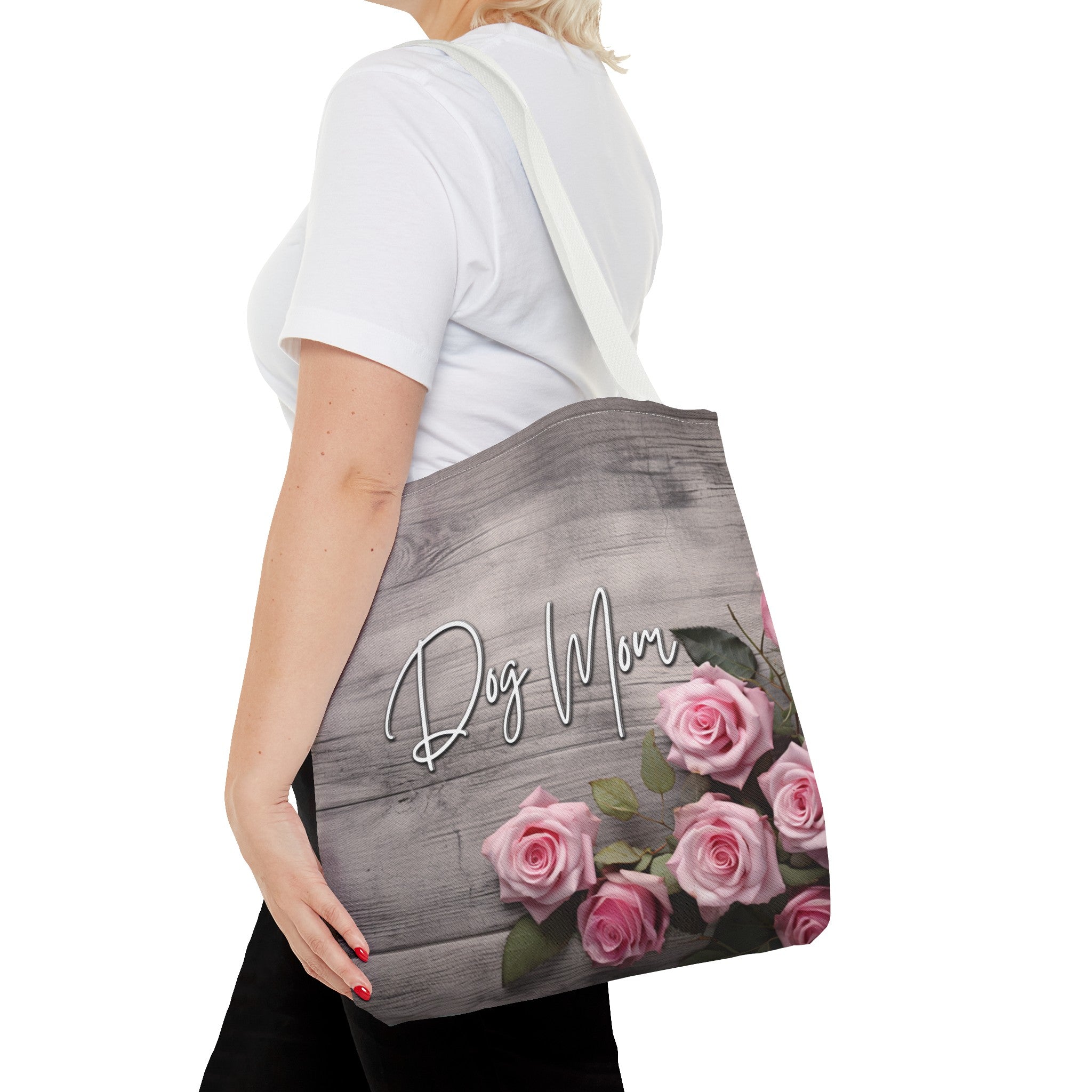 Rustic Pink Rose Dog Mom Farmhouse Tote Bag - farmhouse-dogmom-tote-bag-rustic-pink-rose