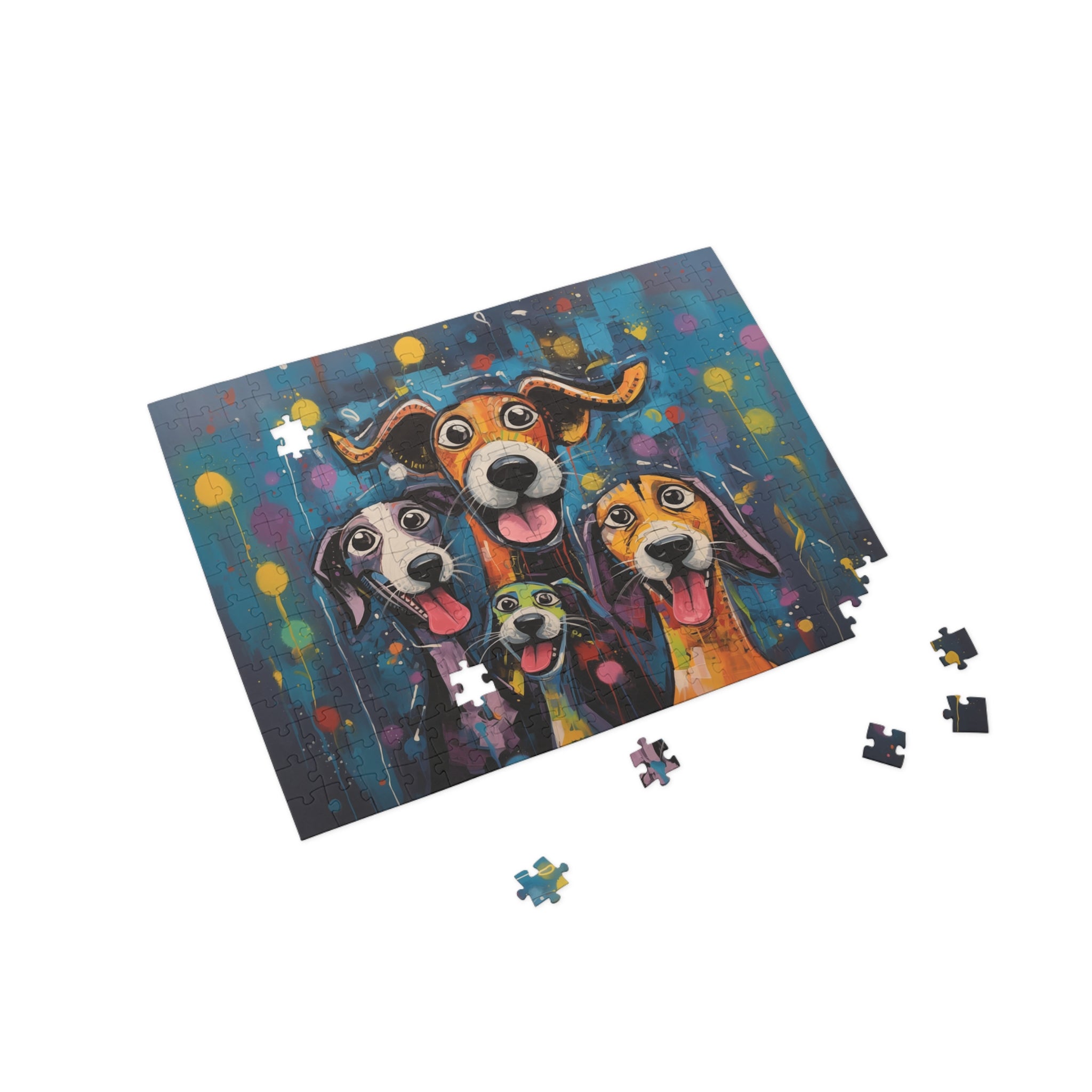 Dinner Time Happy Whimsical Original Dog Art Jigsaw Puzzle + Matching Gift Box - dinner-time-happy-funny-dog-puzzle-96-252-500-1000-piece