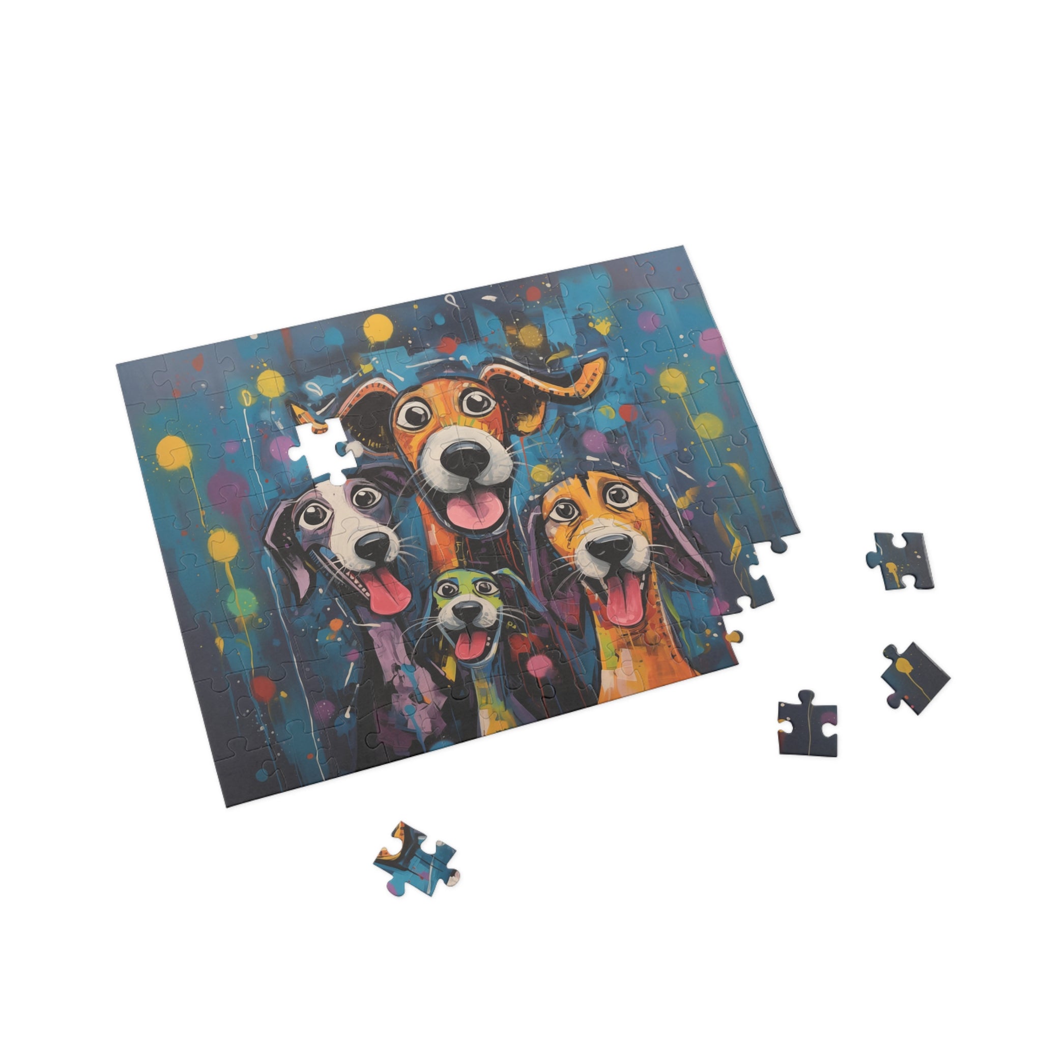 Dinner Time Happy Whimsical Original Dog Art Jigsaw Puzzle + Matching Gift Box - dinner-time-happy-funny-dog-puzzle-96-252-500-1000-piece