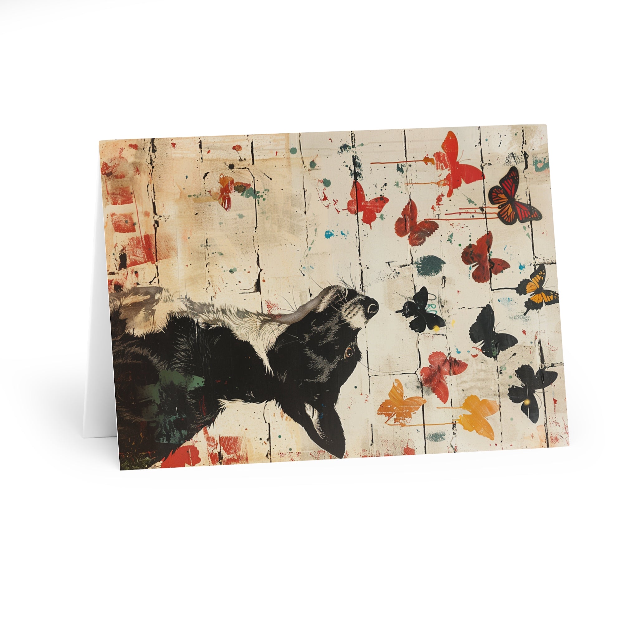 Dog and Butterfly Street Artist Inspired Dog Art Greeting Card 5-Pak