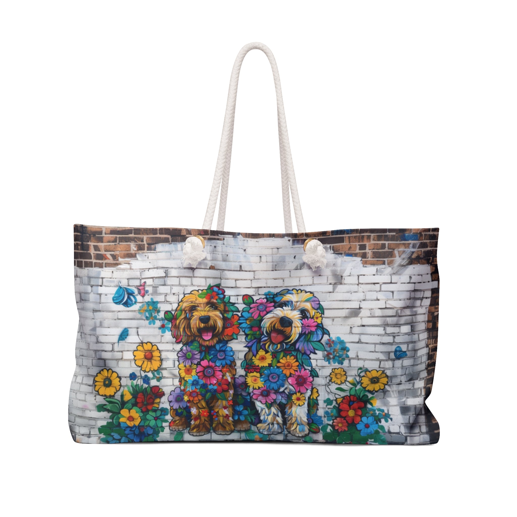 Golden Doodle Original Floral Dog Art Themed Large Weekender Tote Bag - original-dog-art-themed-large-weekender-tote-bag