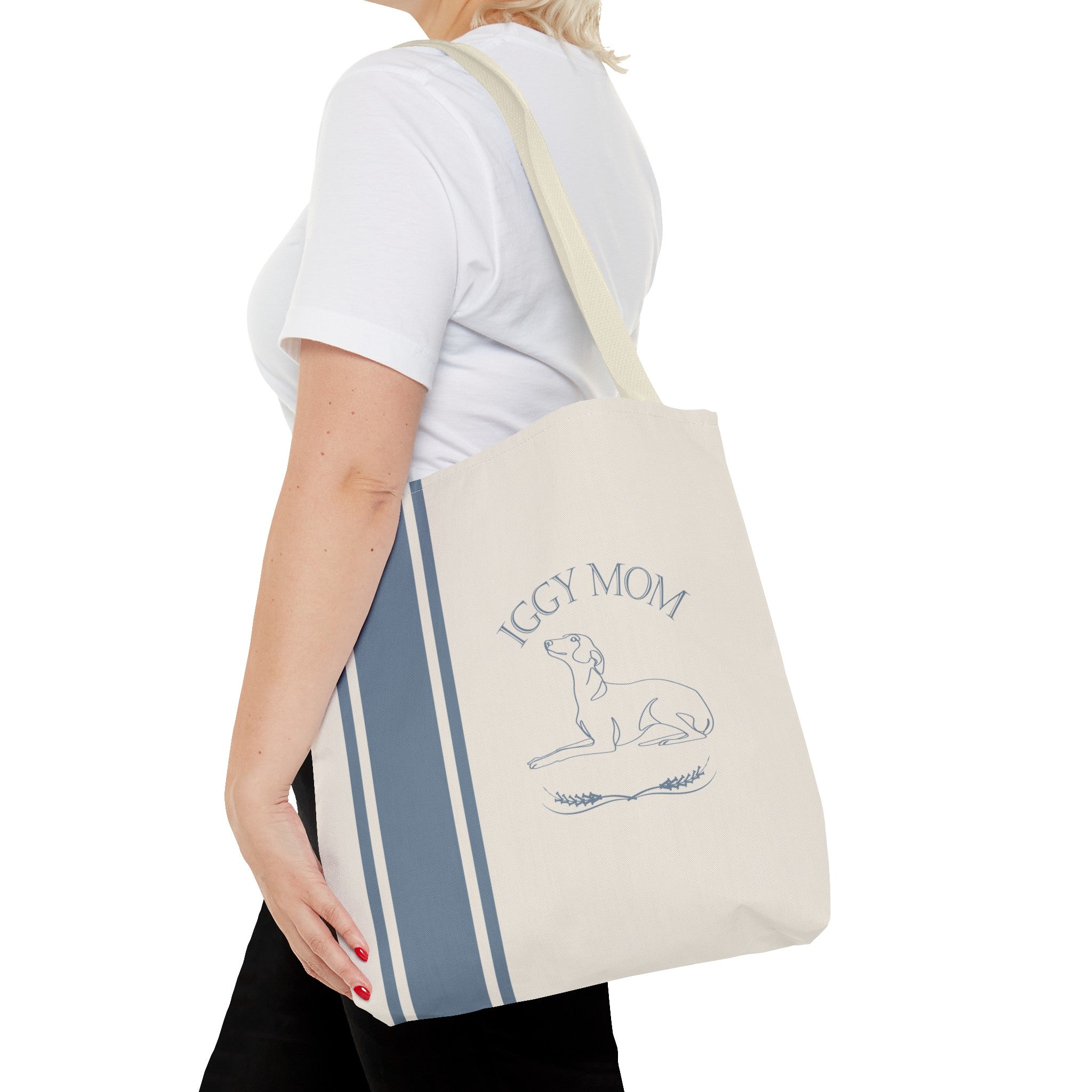 YOUR CHOICE OF BREED Dog Mom Line Art Farmhouse Stripe Design Tote - your-choice-of-breed-dog-mom-farmhouse-stripe-design-tote-bag