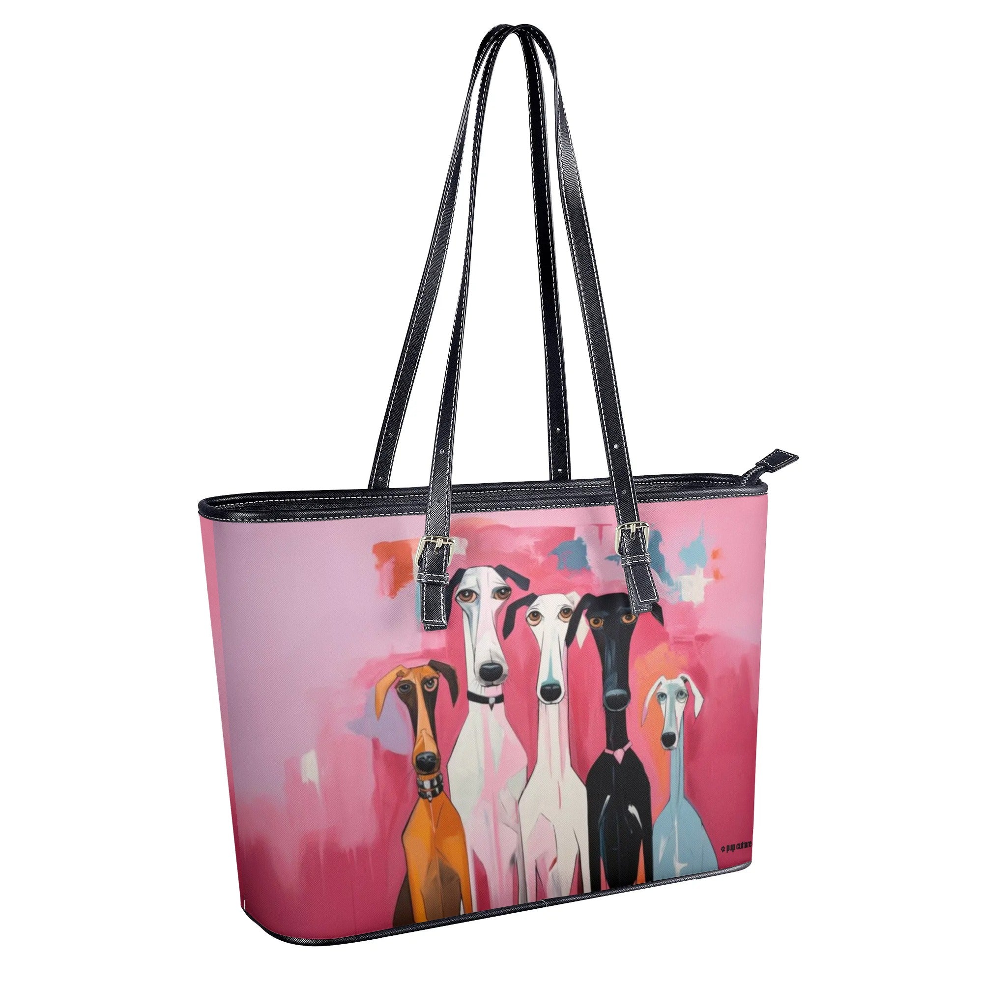 Original Dog Art Pink Durable PU Leather Zipper Handbag - pu-leather-tote-bag-16