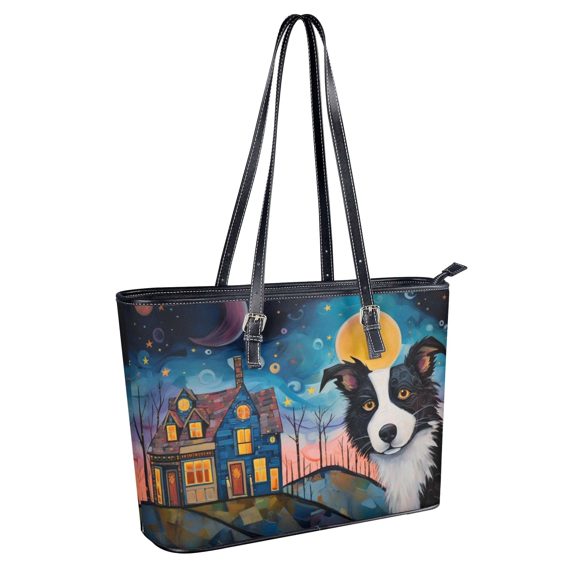 Border Collie Dog Art Durable PU Leather Zipper Handbag - artist-inspired-border-collie-dog-art-faux-leather-handbag