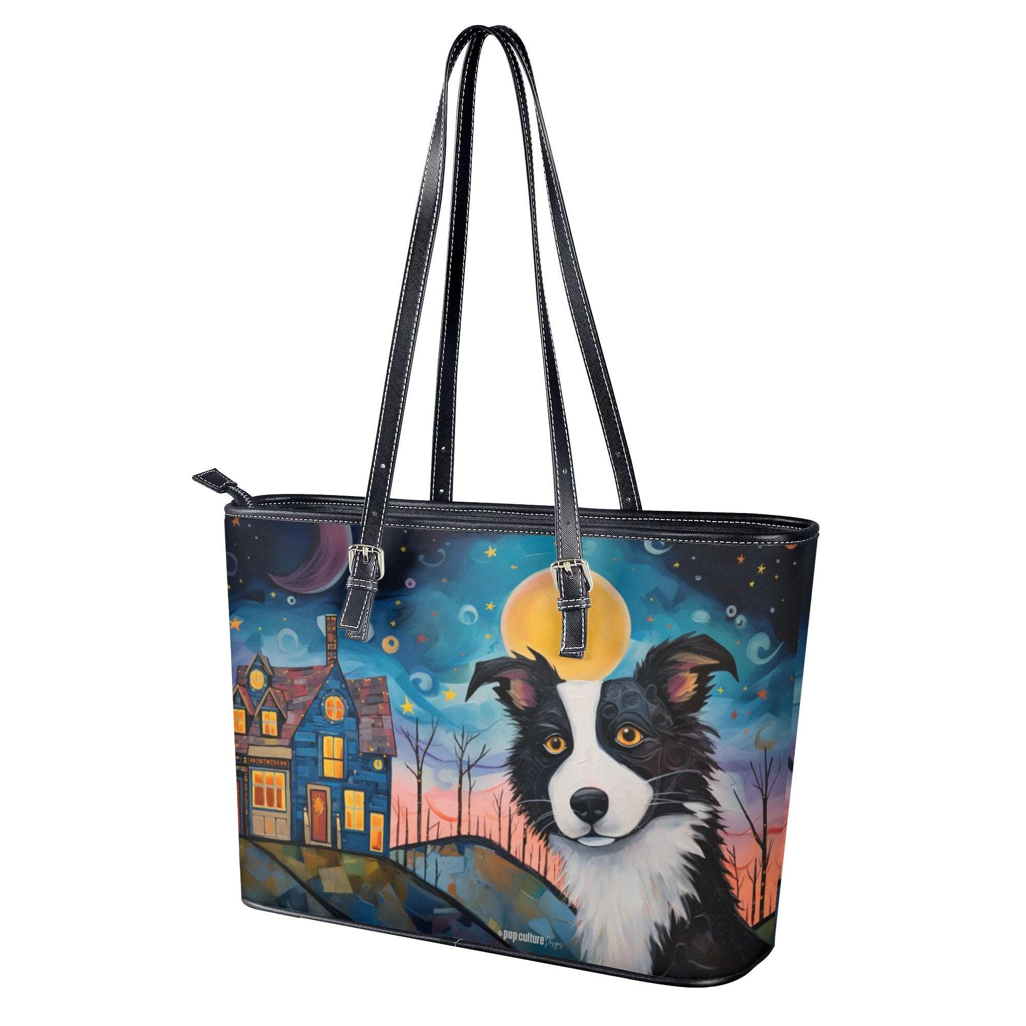 Border Collie Dog Art Durable PU Leather Zipper Handbag - artist-inspired-border-collie-dog-art-faux-leather-handbag