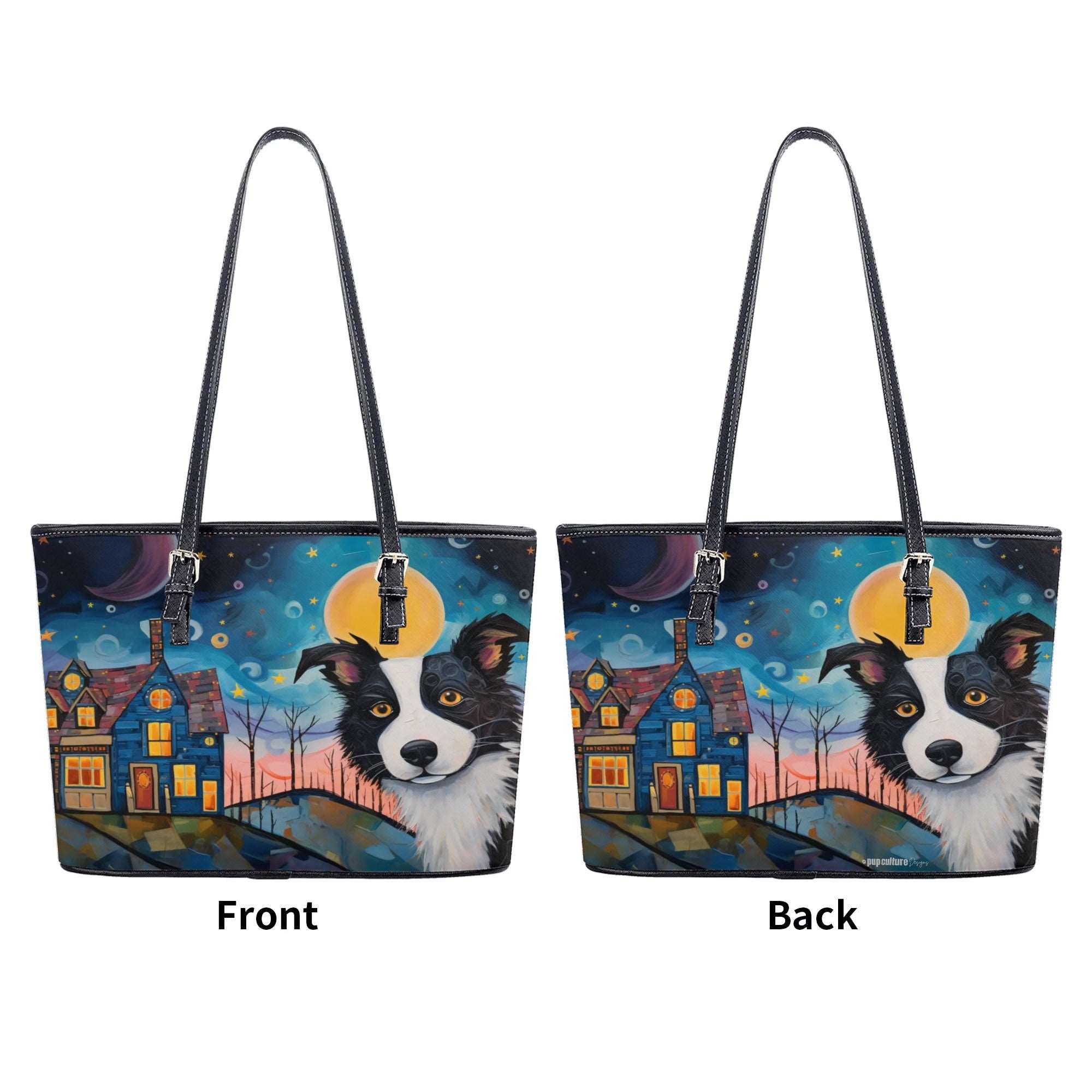 Border Collie Dog Art Durable PU Leather Zipper Handbag - artist-inspired-border-collie-dog-art-faux-leather-handbag