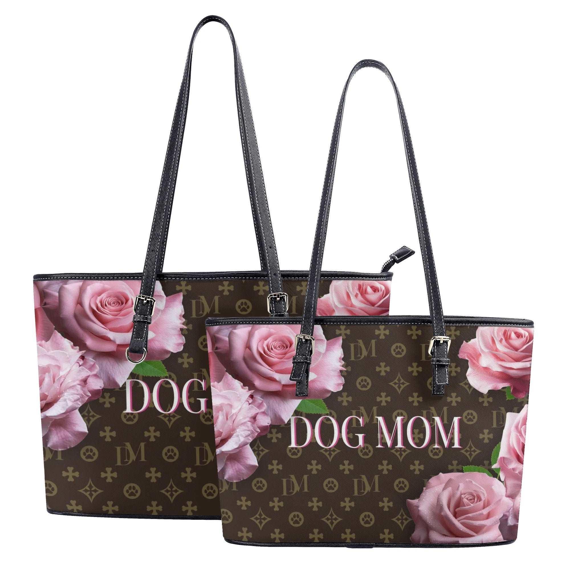 DM Dog Mom Motif & Pink Rose Durable Faux Leather Floral Handbag - dm-dog-mom-motif-pink-rose-durable-faux-leather-floral-handbag