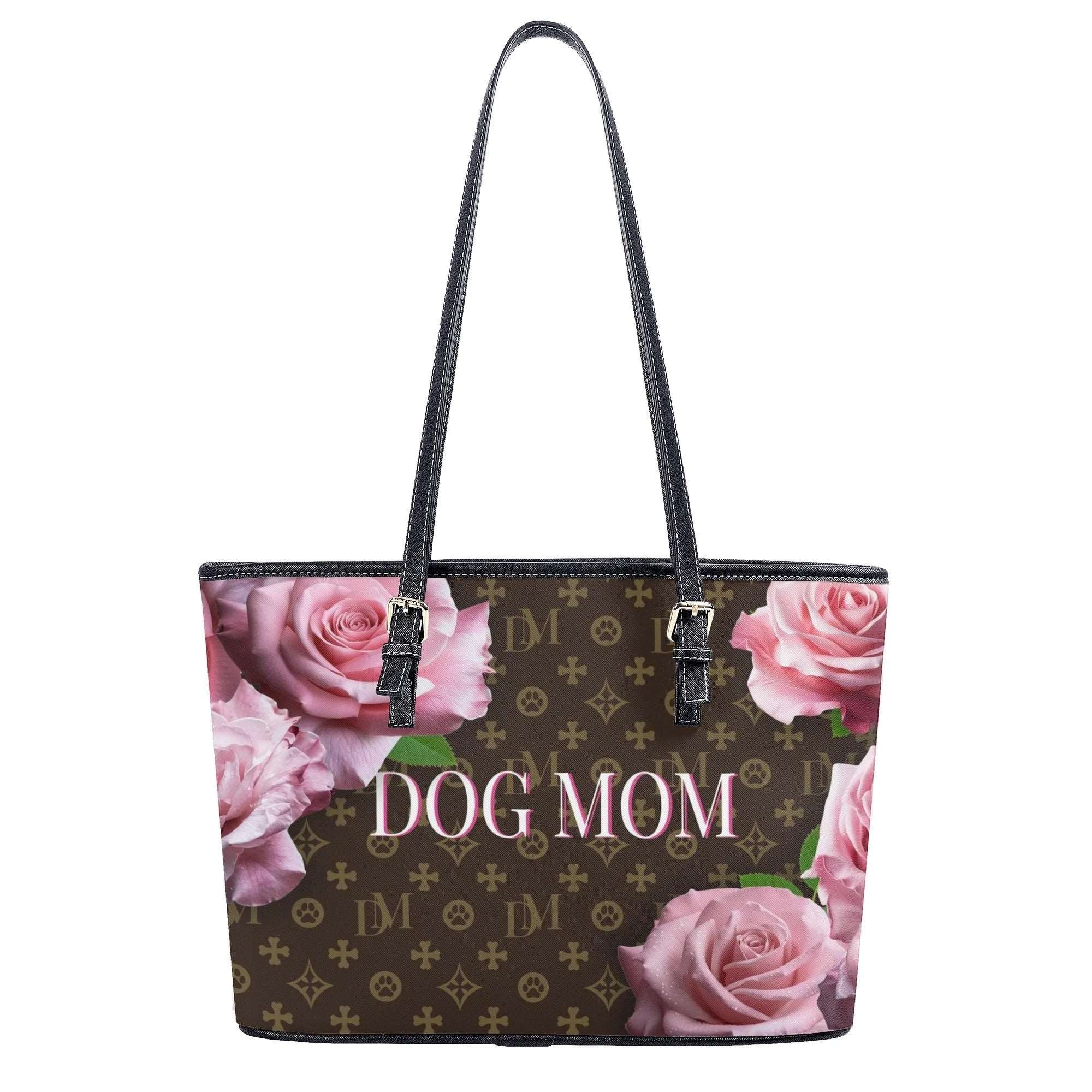 DM Dog Mom Motif & Pink Rose Durable Faux Leather Floral Handbag - dm-dog-mom-motif-pink-rose-durable-faux-leather-floral-handbag