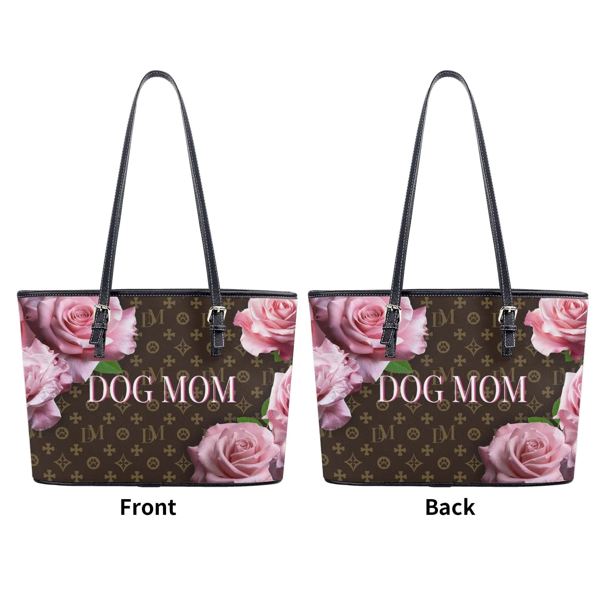 DM Dog Mom Motif & Pink Rose Durable Faux Leather Floral Handbag - dm-dog-mom-motif-pink-rose-durable-faux-leather-floral-handbag