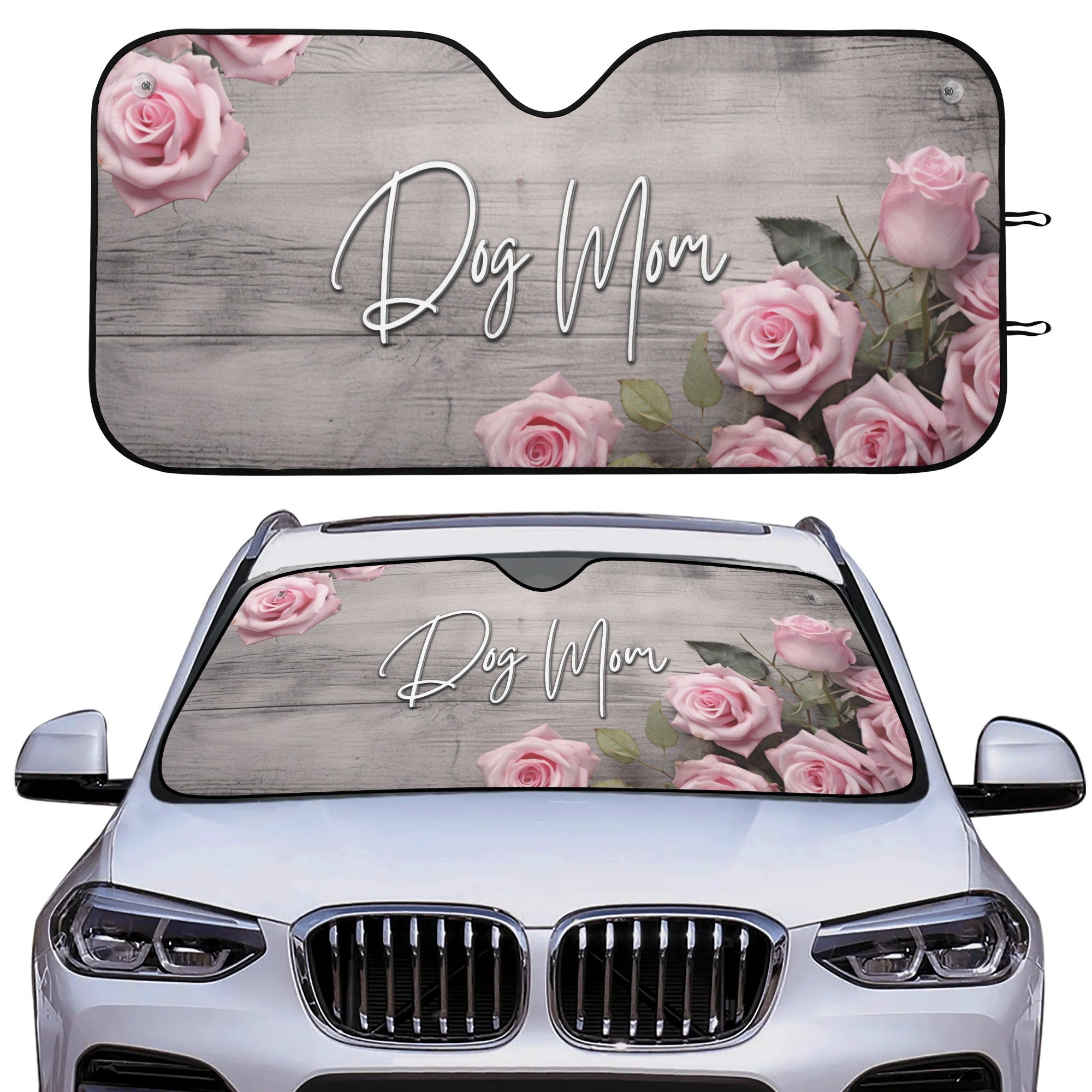 Farmhouse Dog Mom Rustic Rose Car Sun Shade - farmhouse-dog-mom-rustic-pink-rose-car-sun-shade