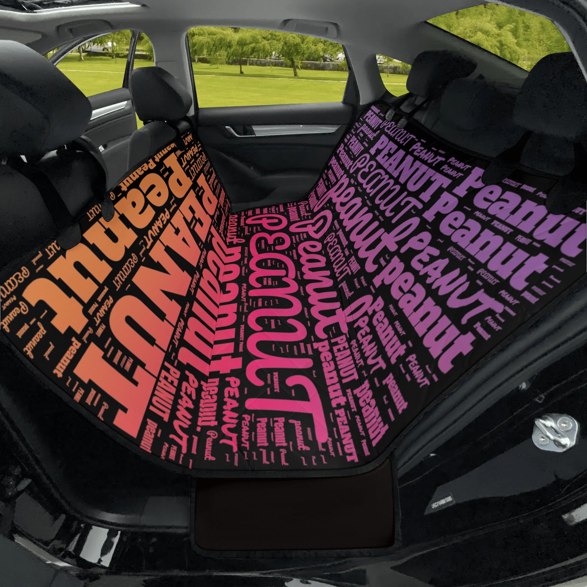 Personalized Dog's Name Word Art Ombre and Black Hammock Dog Car Seat Cover - personalized-dogs-name-word-art-ombre-black-hammock-dog-car-seat-cover