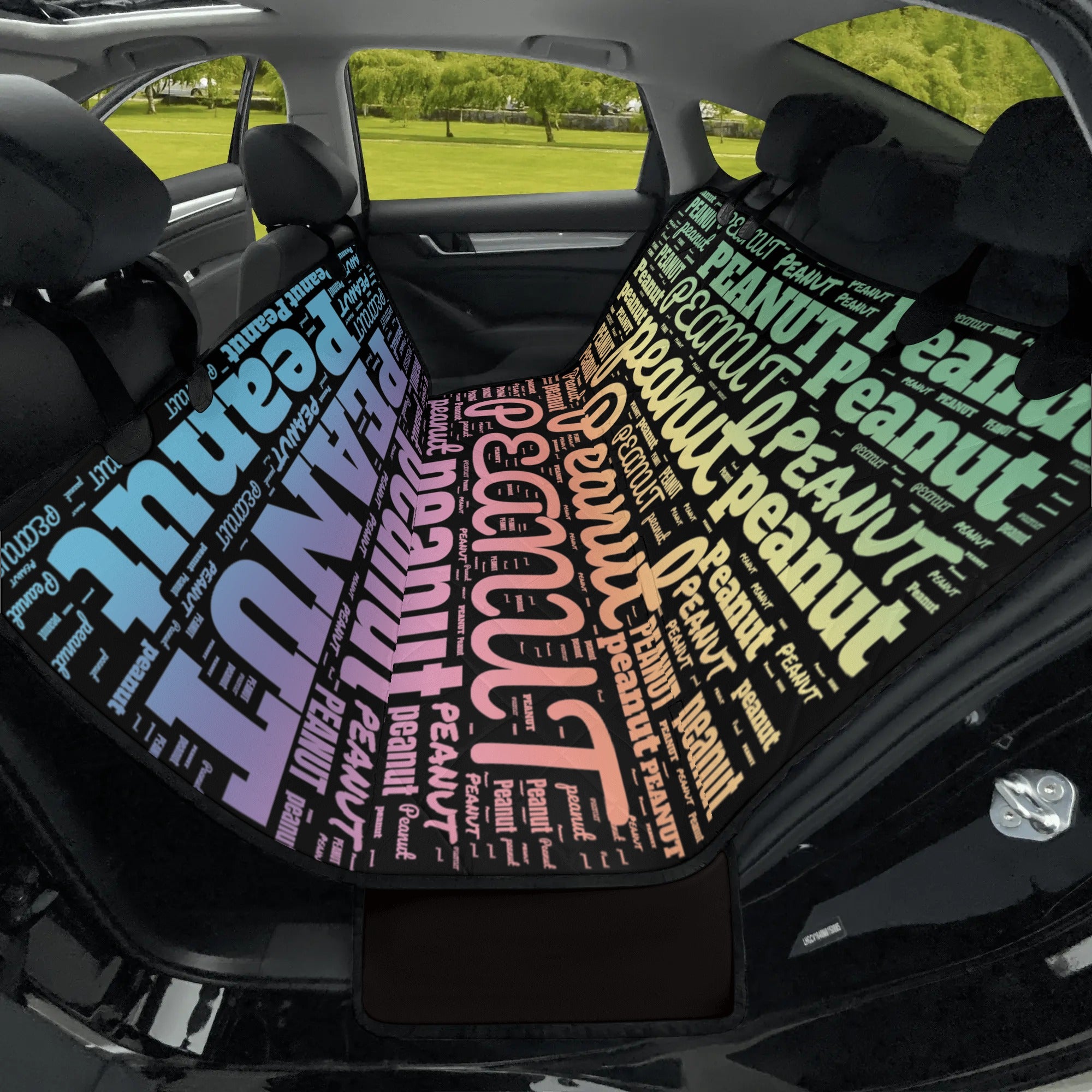 Personalized Dog's Name Word Art Ombre and Black Hammock Dog Car Seat Cover - personalized-dogs-name-word-art-ombre-black-hammock-dog-car-seat-cover