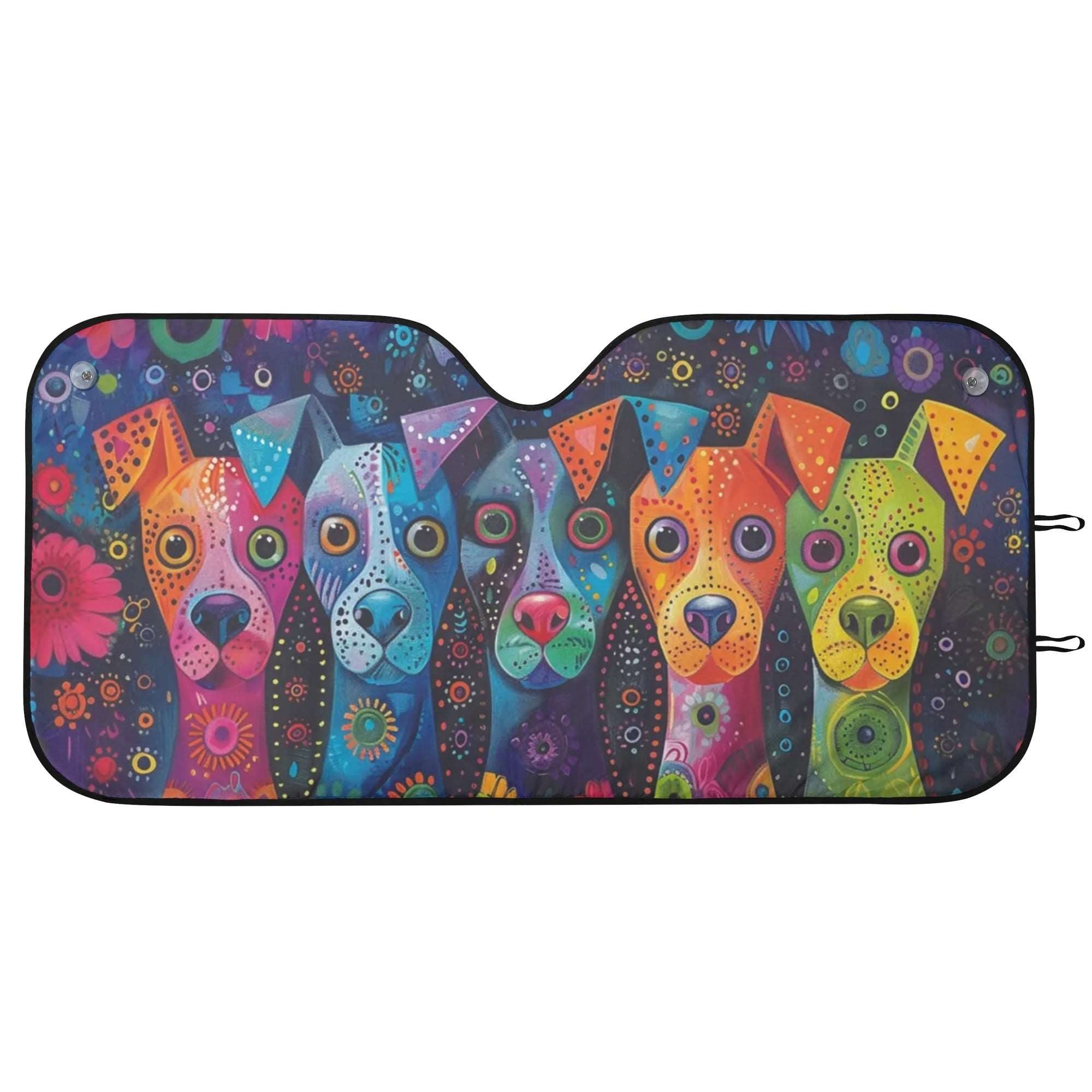 Colorful Whimsical Dog Art Car Sun Shade - colorful-dog-art-car-sun-shade