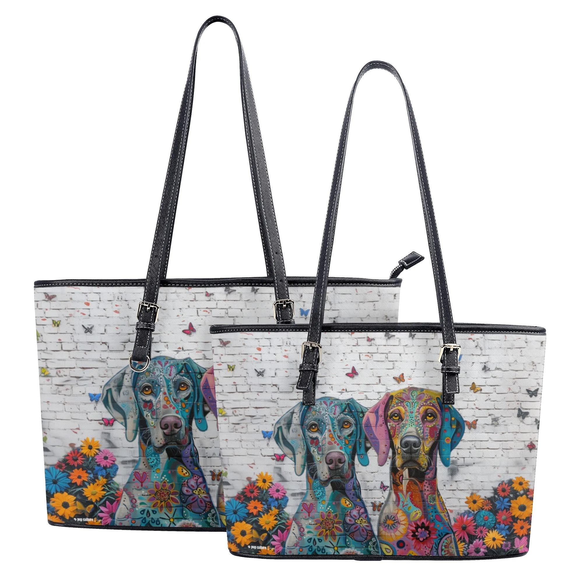 Weimaraner Original Floral Dog Art Durable Zipper Handbag - weimaraner-art-handbag