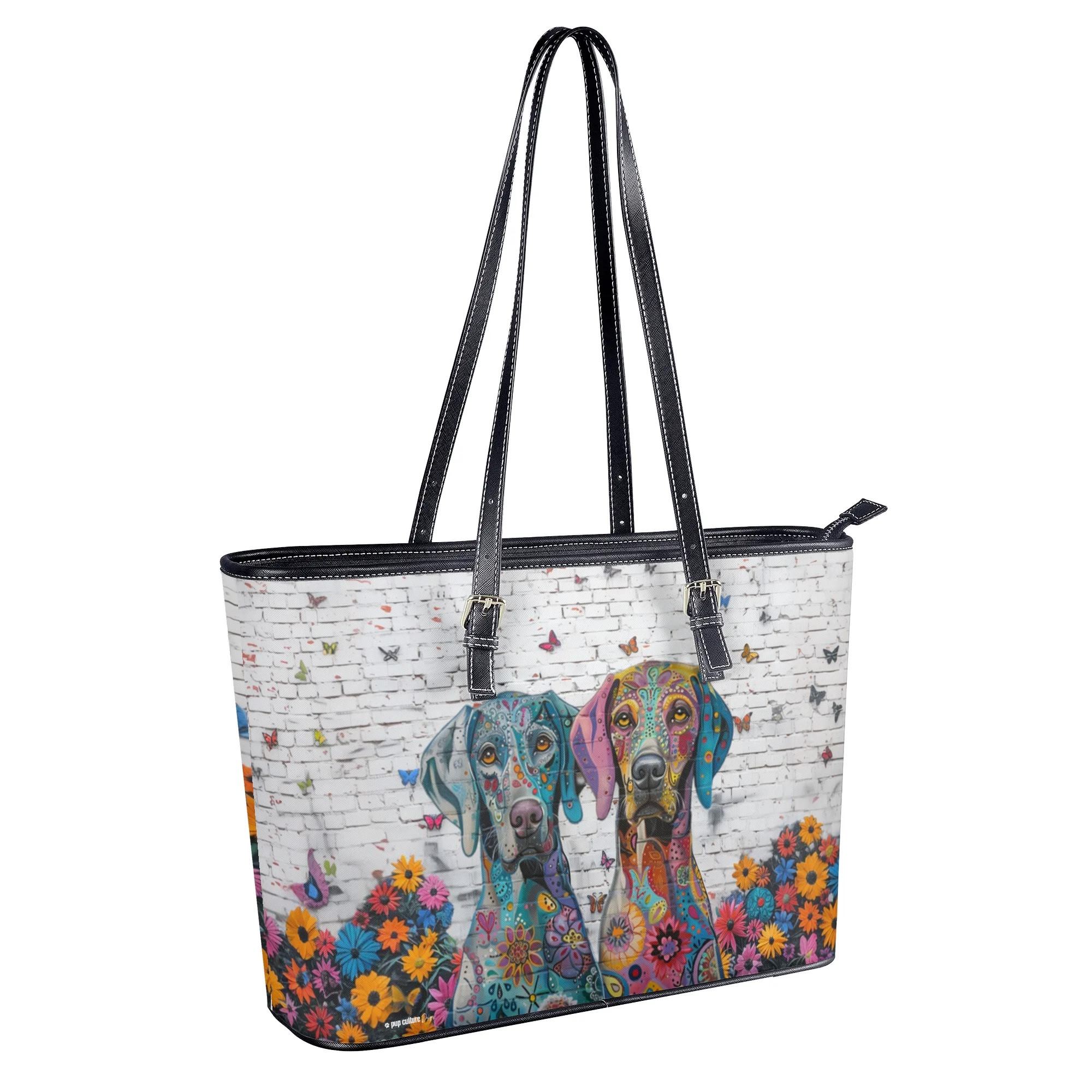 Weimaraner Original Floral Dog Art Durable Zipper Handbag - weimaraner-art-handbag