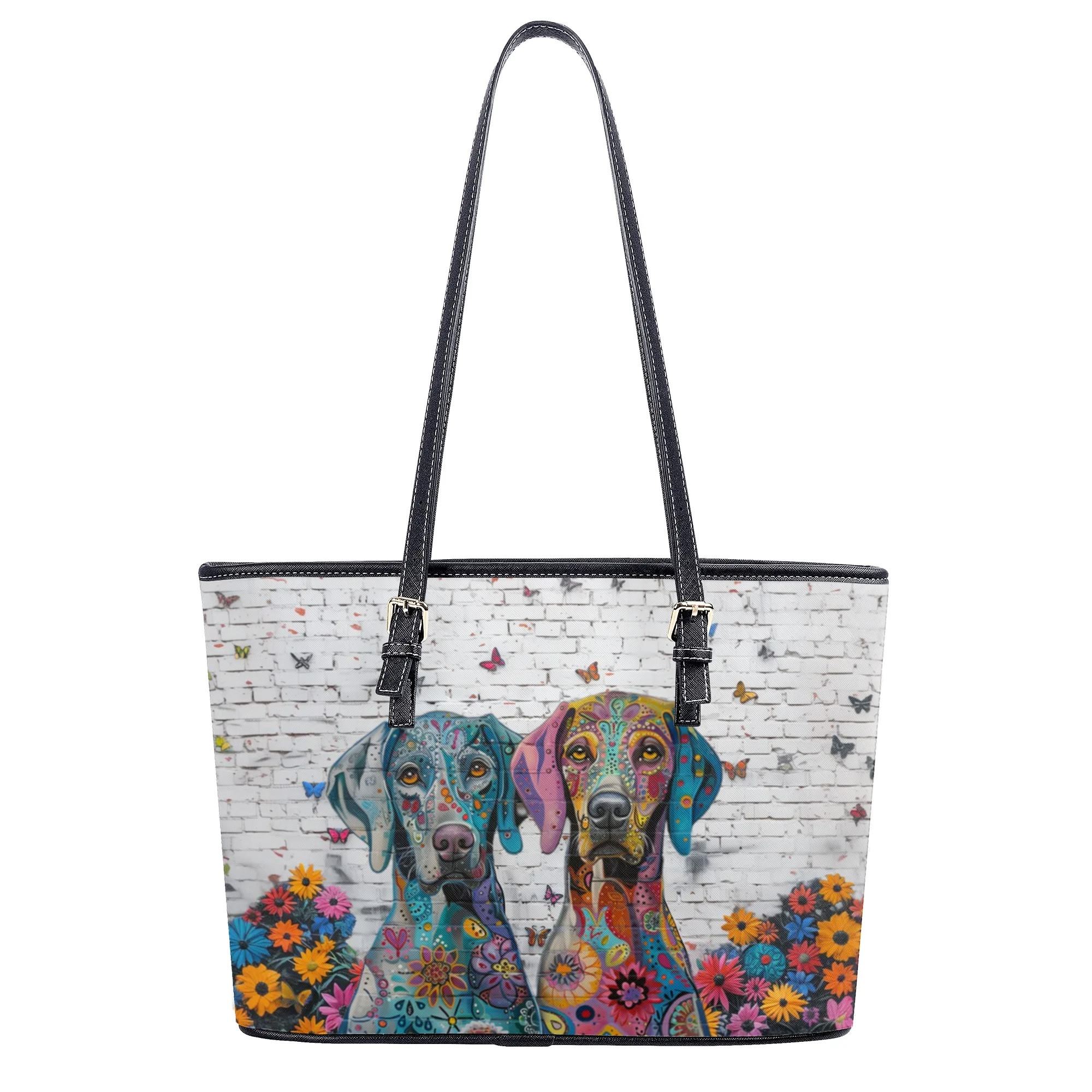 Weimaraner Original Floral Dog Art Durable Zipper Handbag - weimaraner-art-handbag